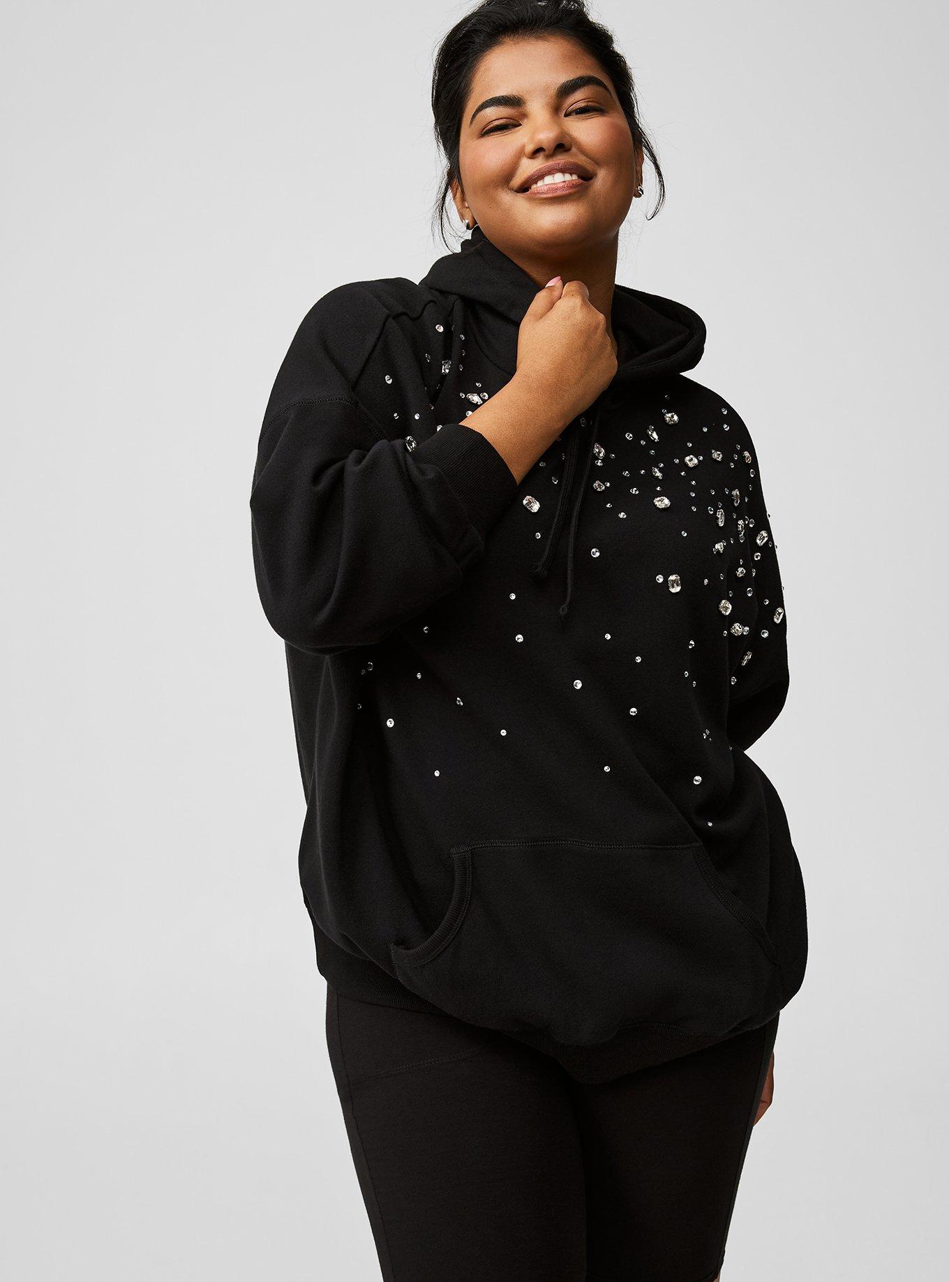 Drop Shoulder Rhinestone Hoodie