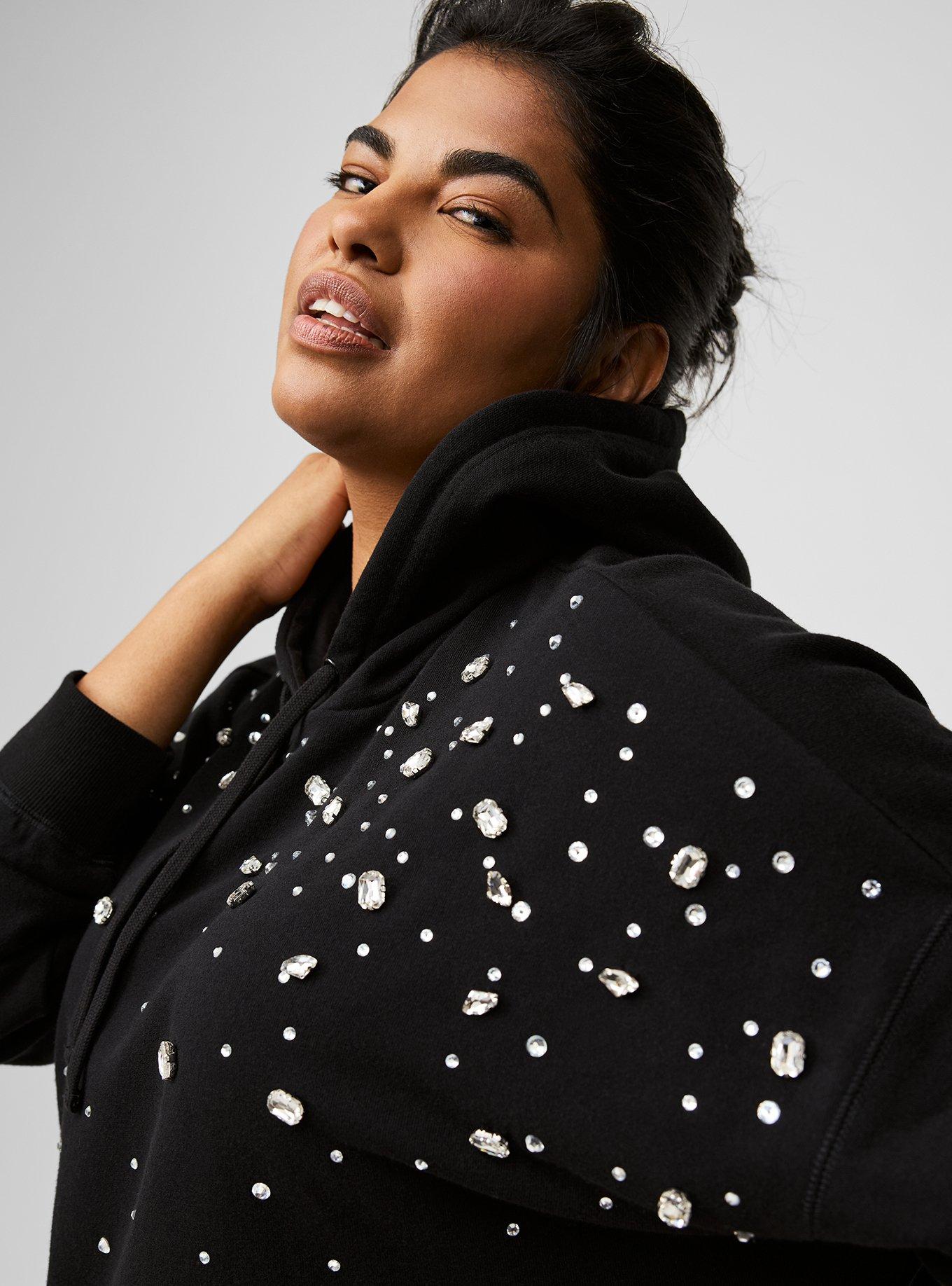 Drop Shoulder Rhinestone Hoodie