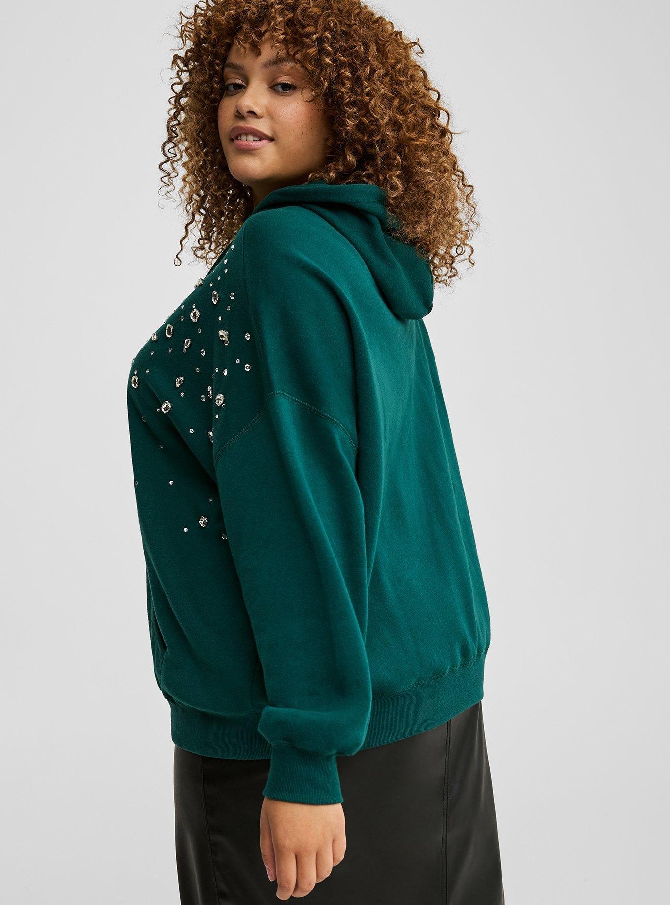 Drop Shoulder Rhinestone Hoodie