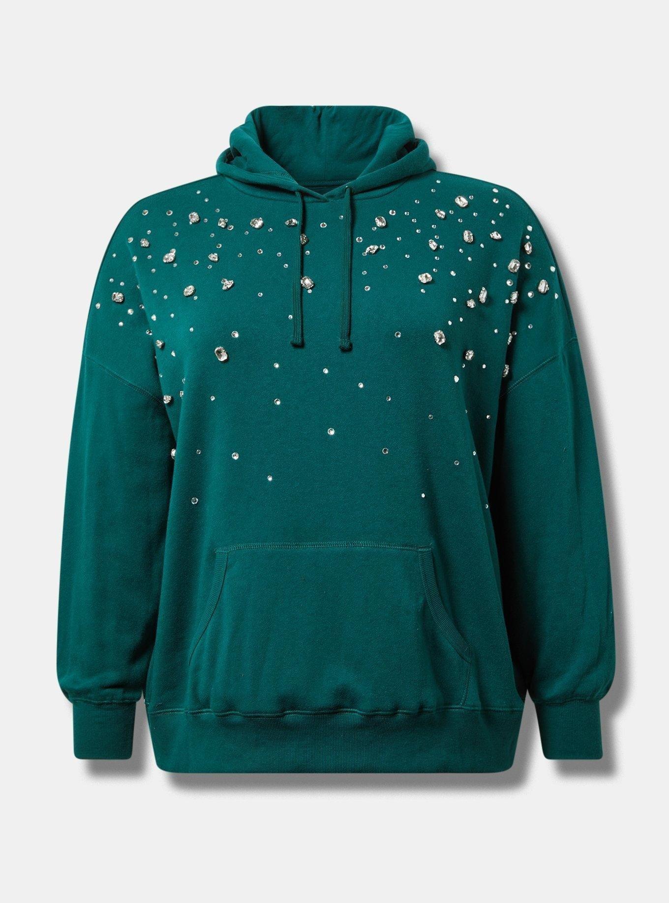 Drop Shoulder Rhinestone Hoodie