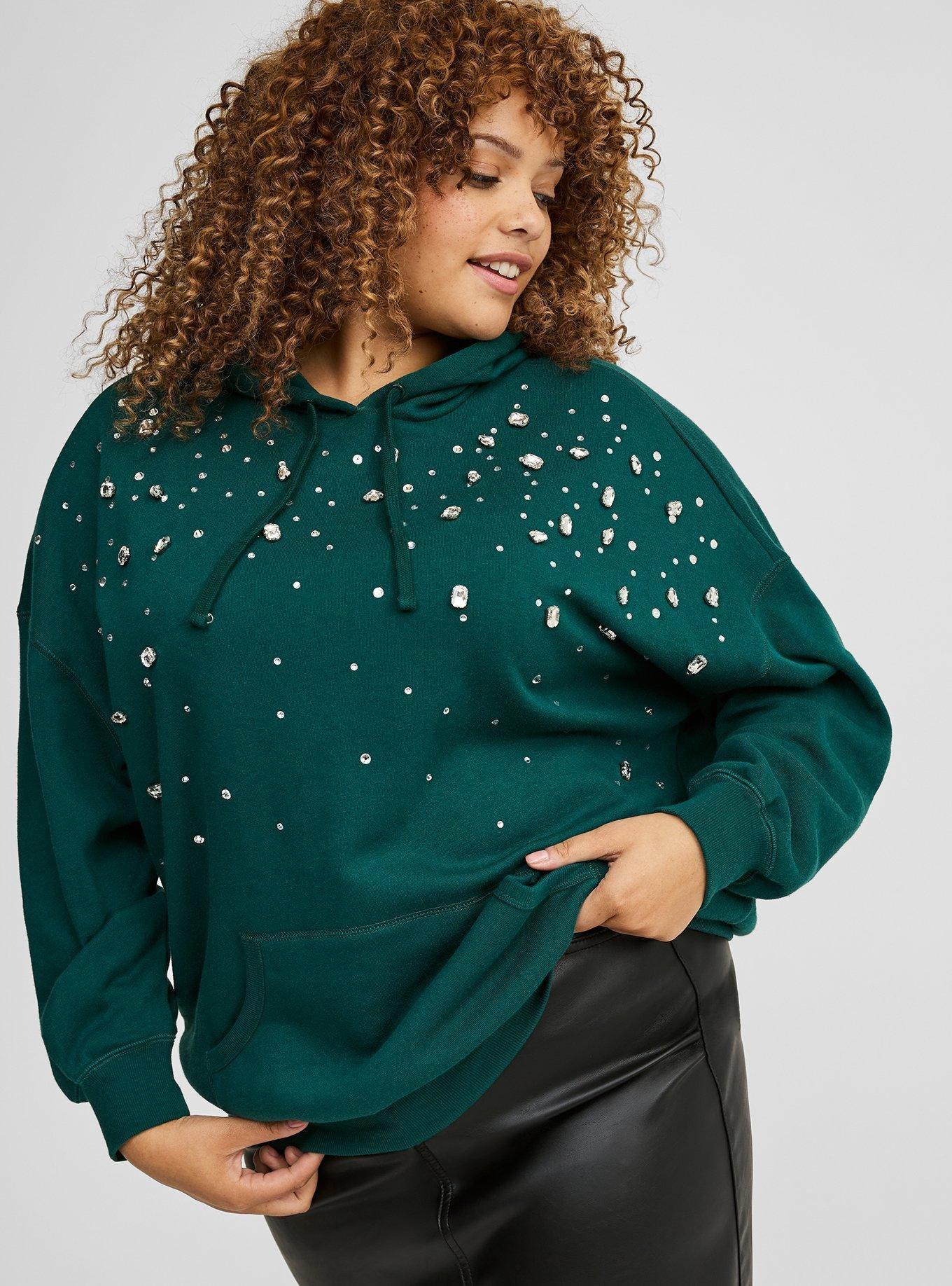 Drop Shoulder Rhinestone Hoodie