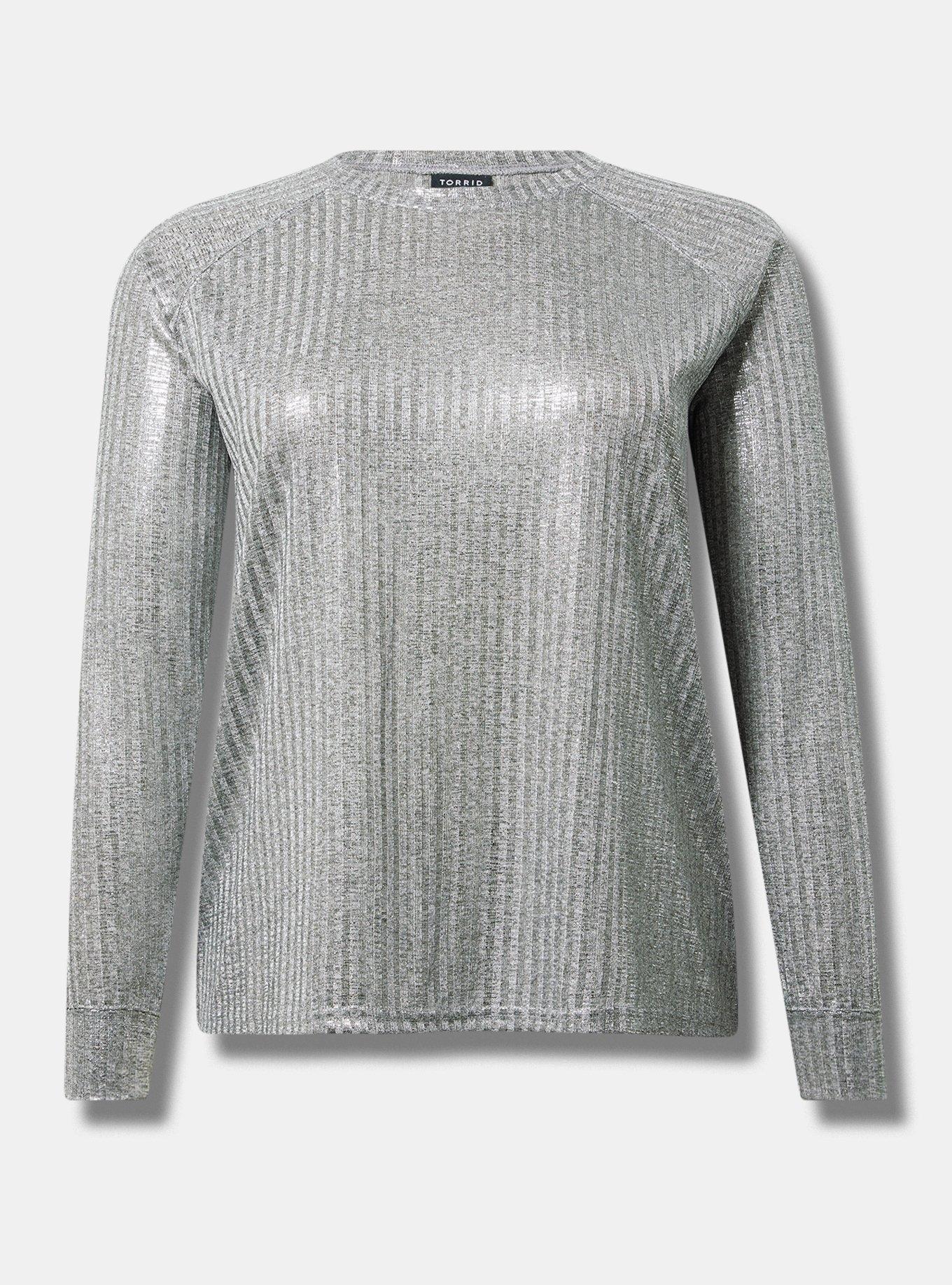 Supersoft Plush Foil Rib Crew Neck Top