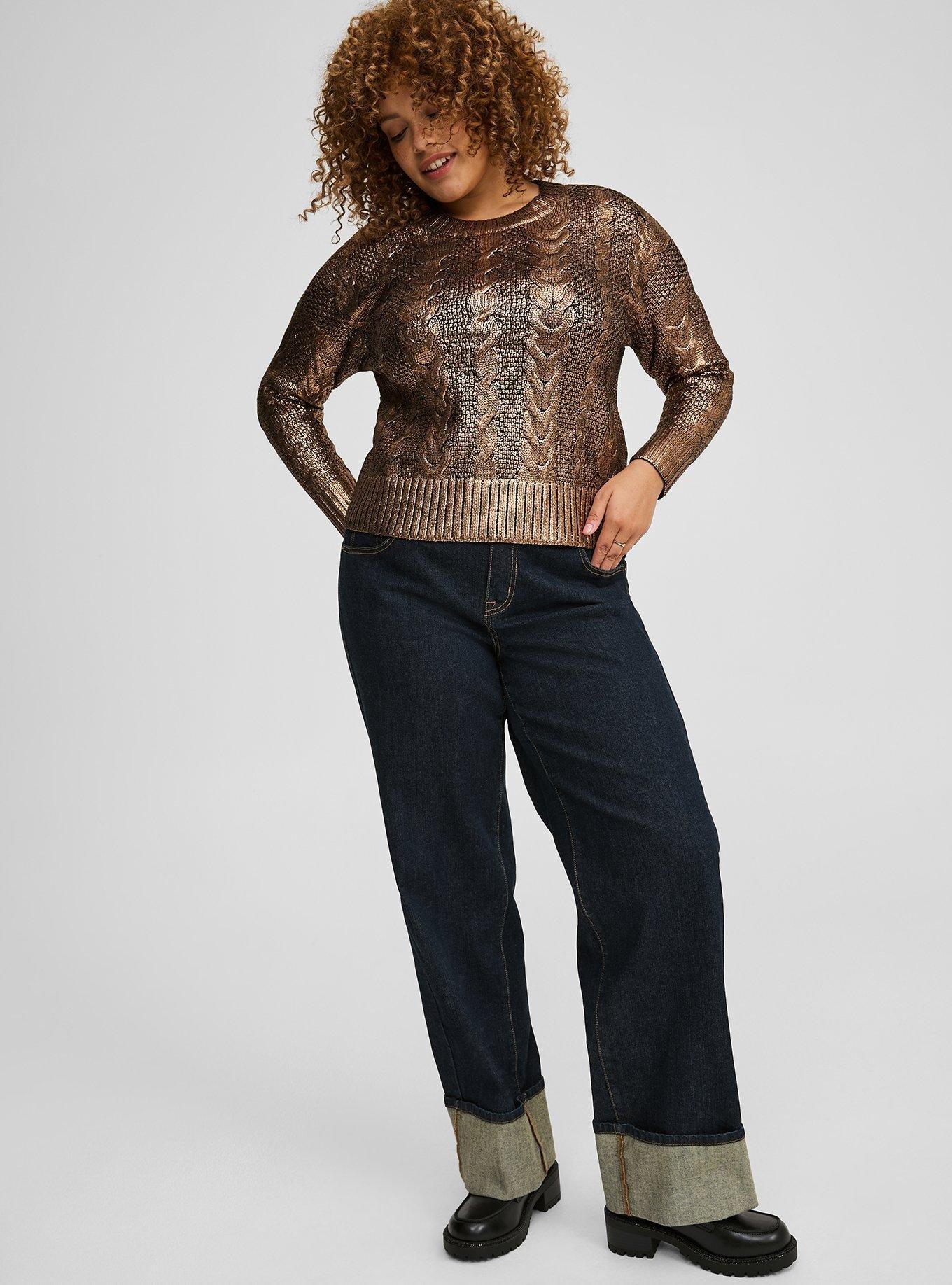 Cropped Foil Pullover Sweater