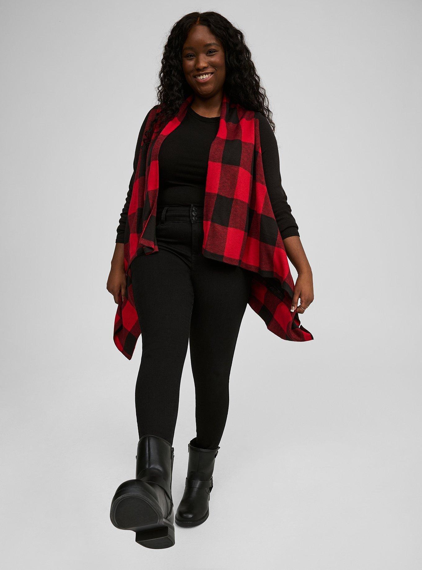 Plus Size Plaid Drape Front Cardigan Torrid