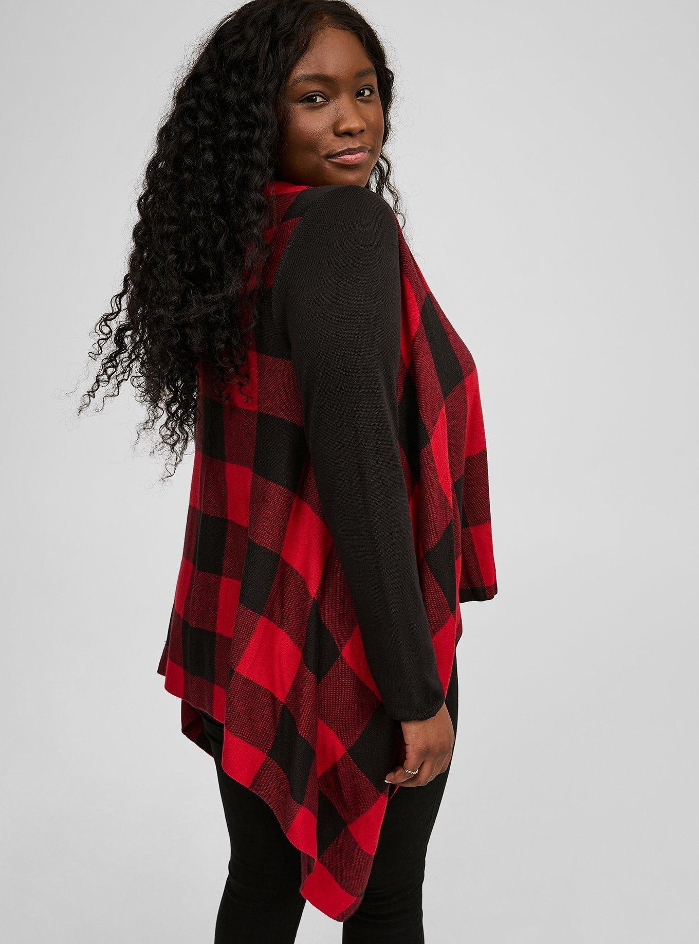 Plus Size - Plaid Drape Front Cardigan - Torrid