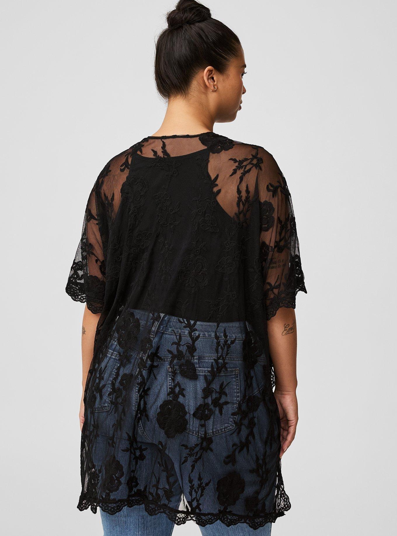 Embroidered Mesh Drape Kimono