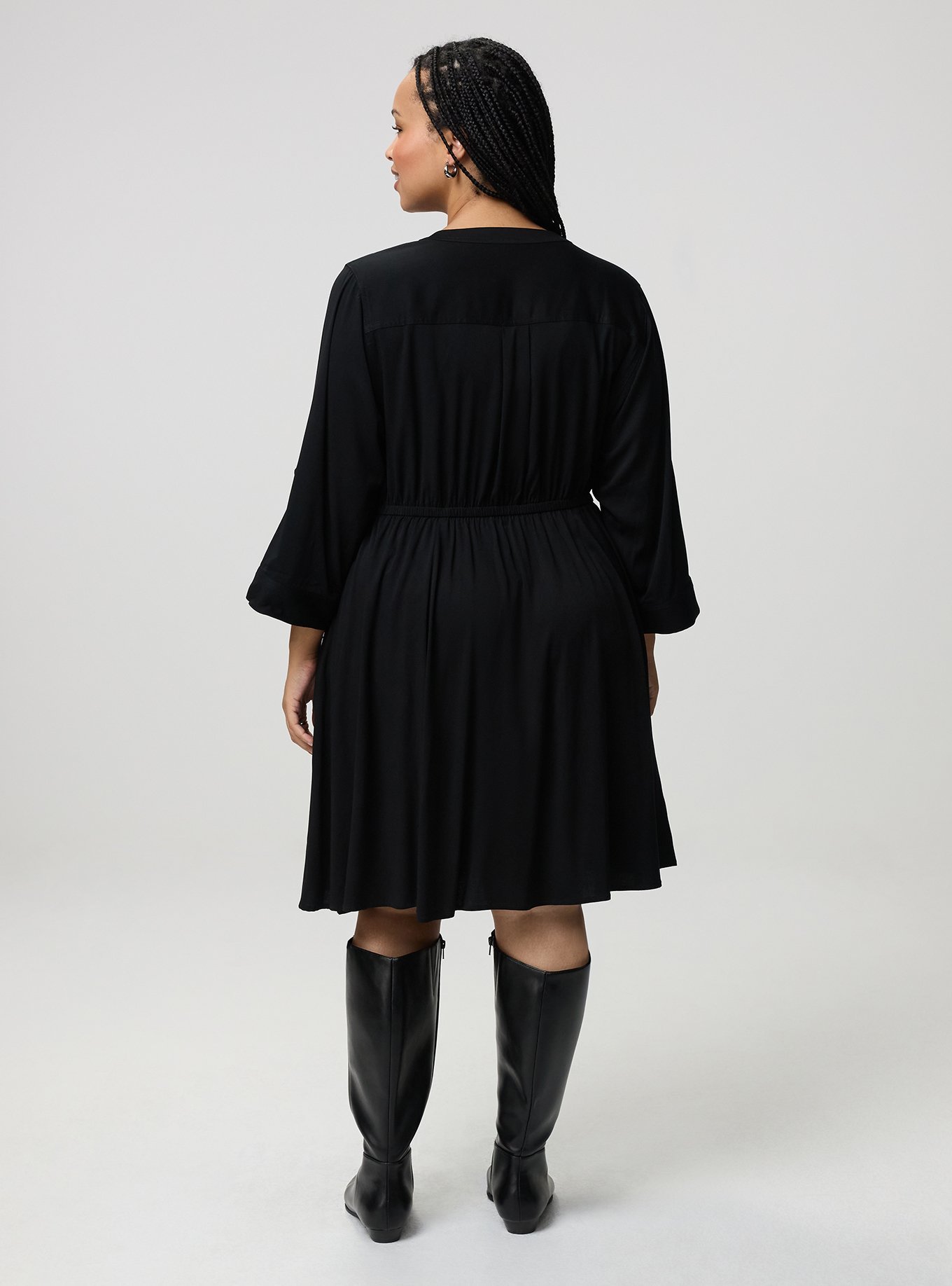 Stretch Challis Shirt Mini Dress, DEEP BLACK, alternate