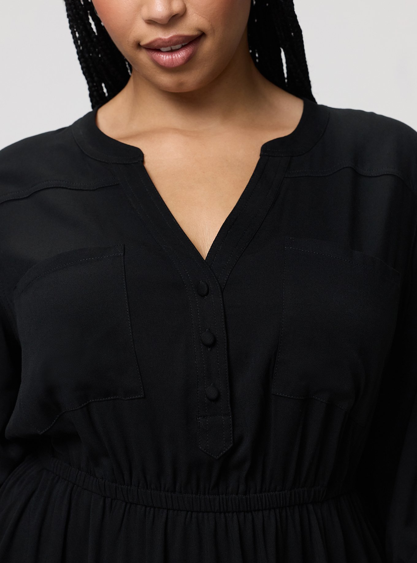 Stretch Challis Shirt Mini Dress, DEEP BLACK, alternate