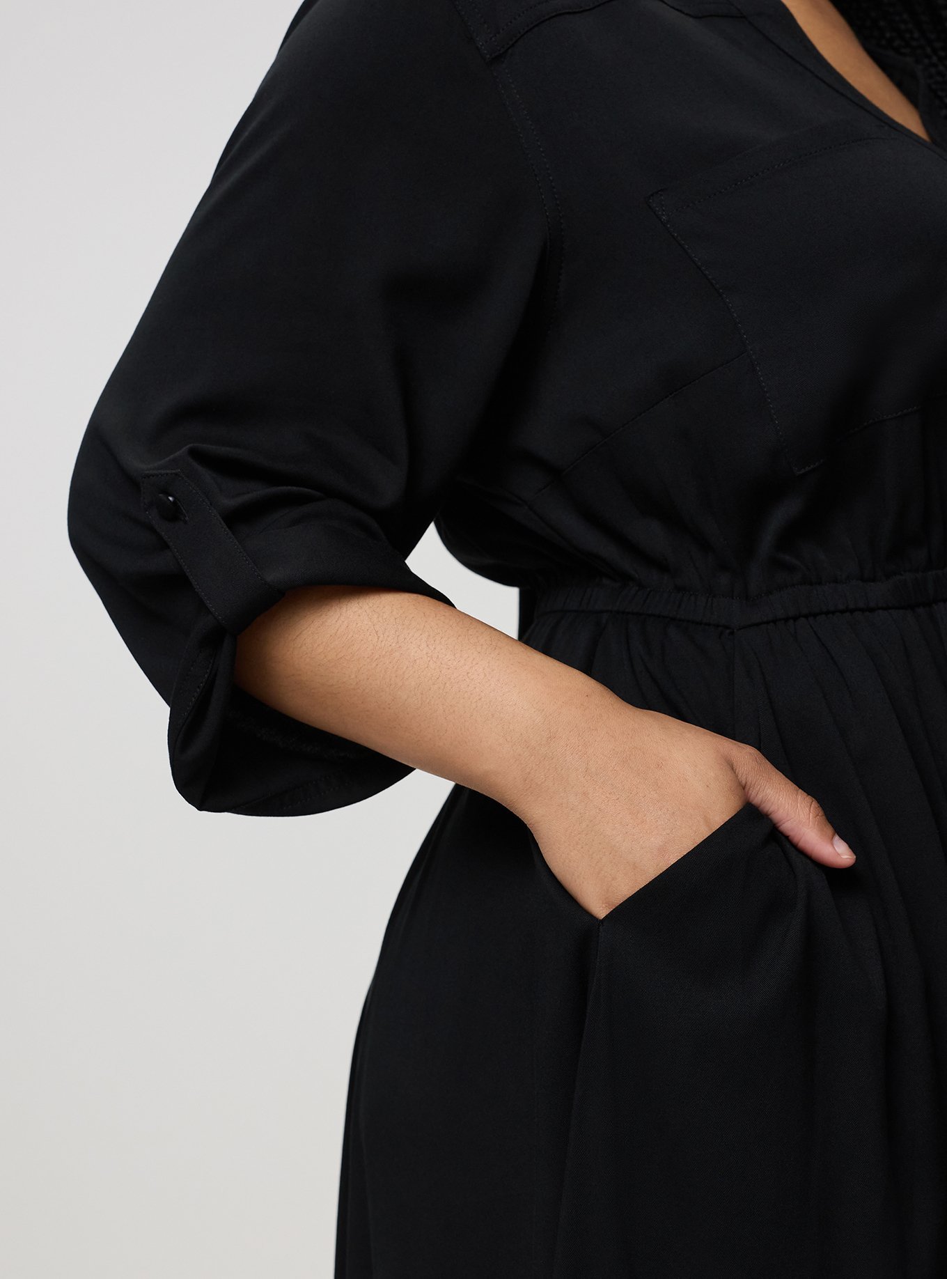 Stretch Challis Shirt Mini Dress, DEEP BLACK, alternate