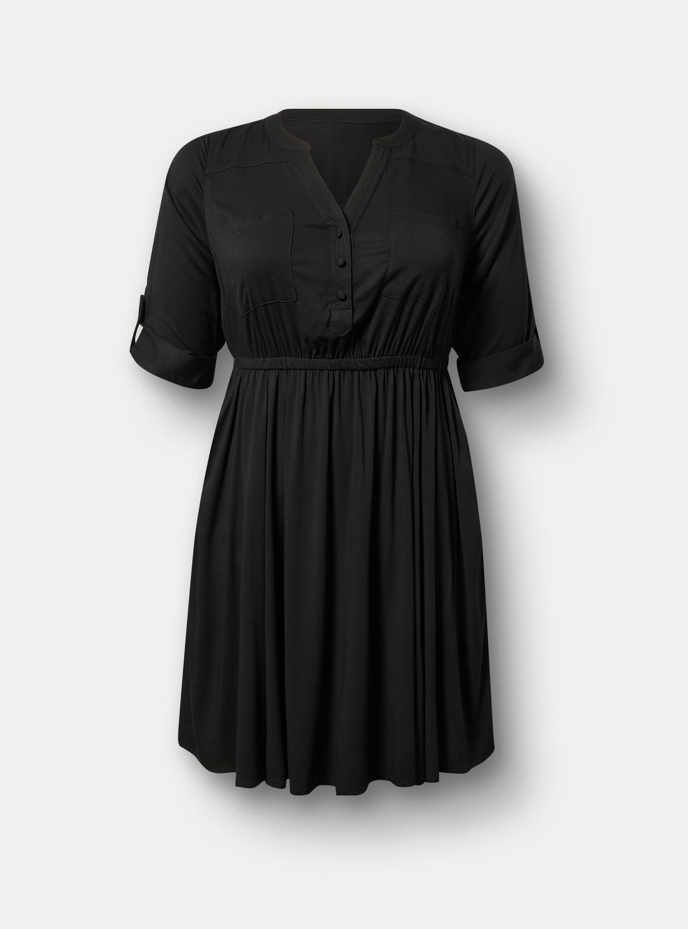 Stretch Challis Shirt Mini Dress, DEEP BLACK, flat