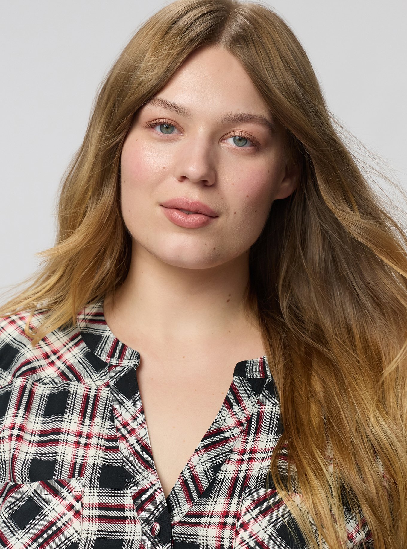 Stretch Challis Shirt Mini Dress, MALIA PLAID BLACK, alternate