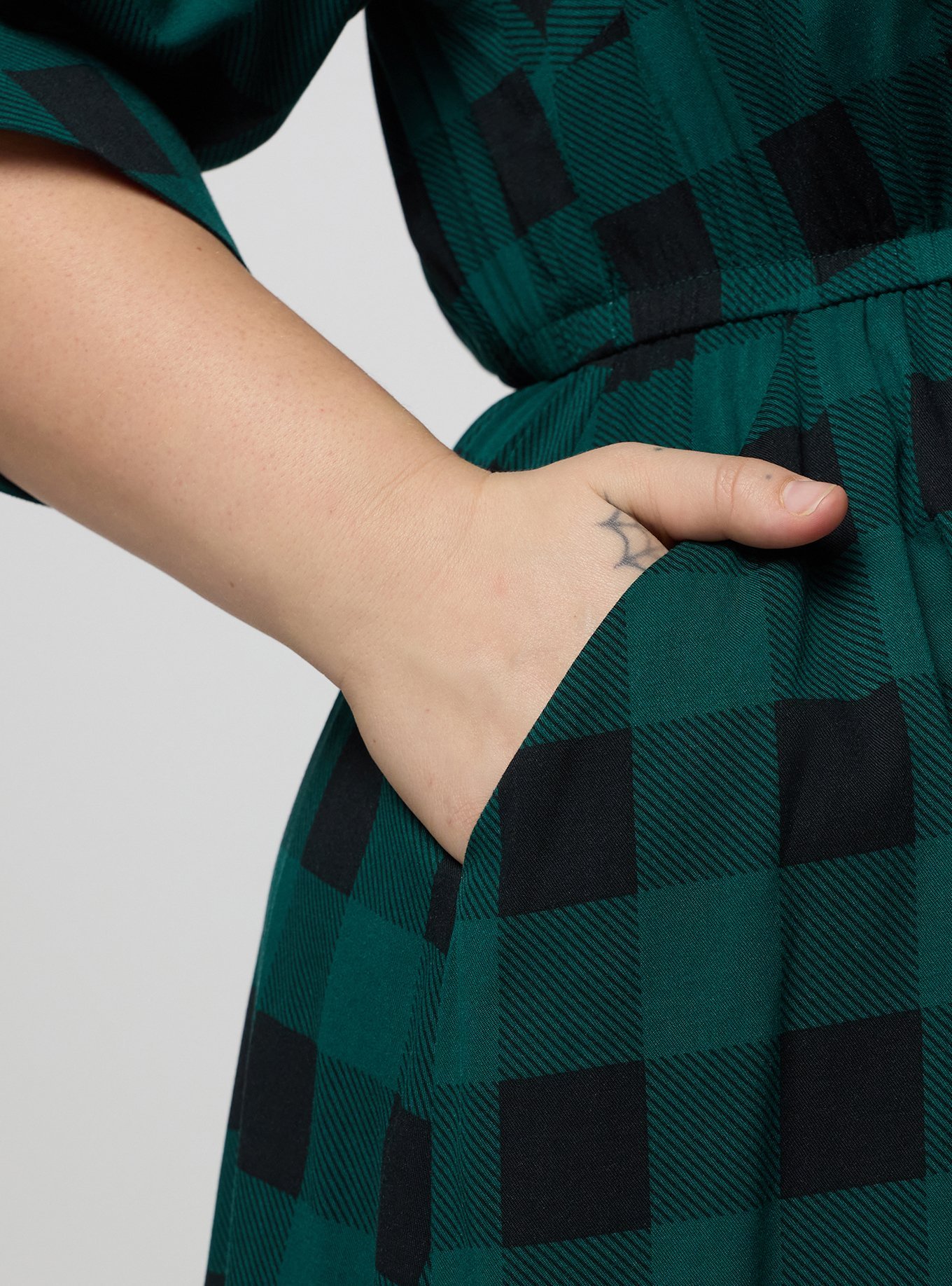 Stretch Challis Shirt Mini Dress, BUFFALO PLAID EMERALD, alternate