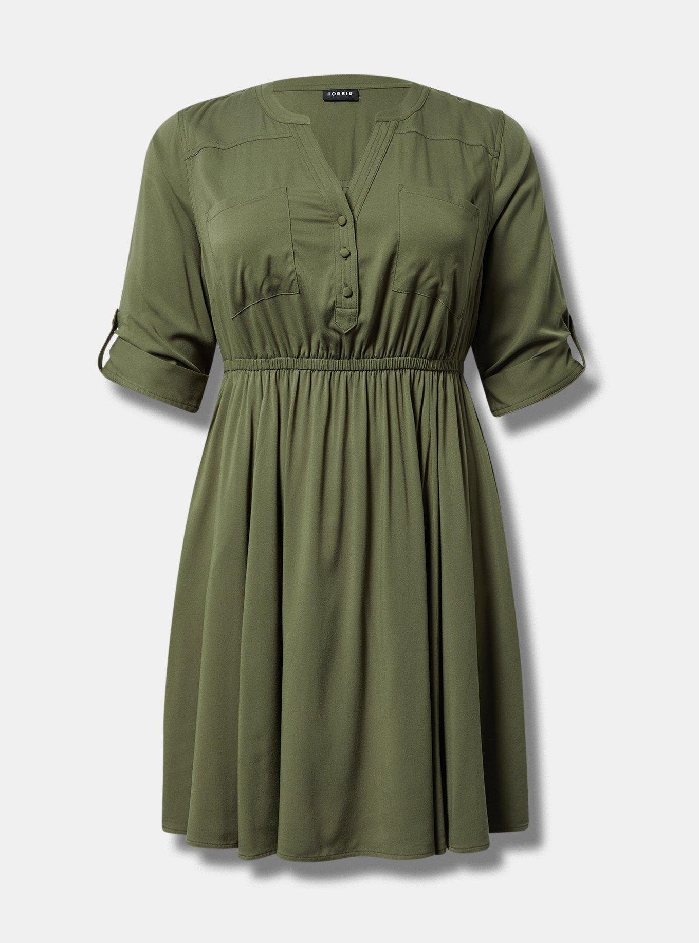 Stretch Challis Shirt Mini Dress, , flat