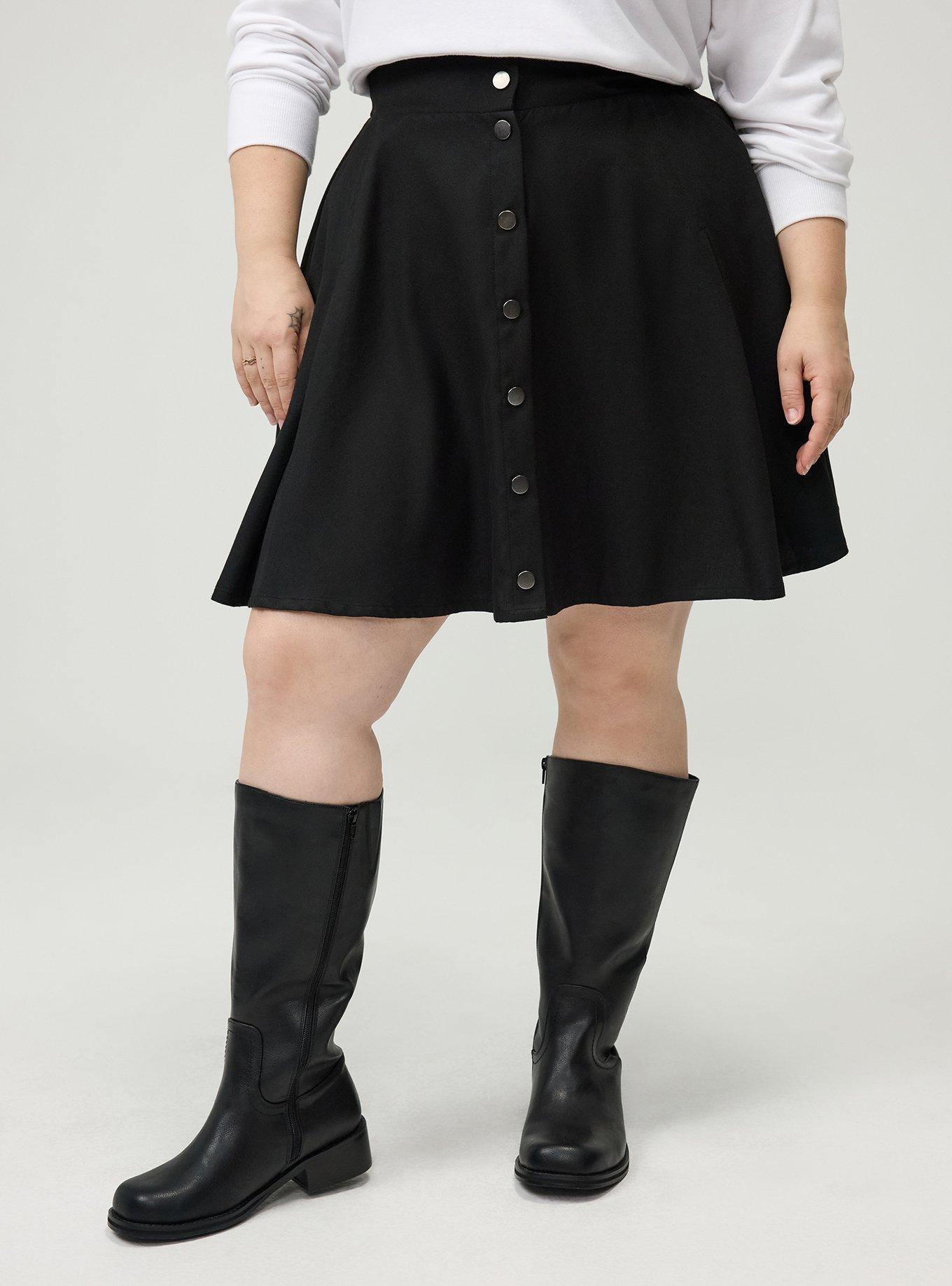 Skater Button-Front Mini Skirt, DEEP BLACK, alternate