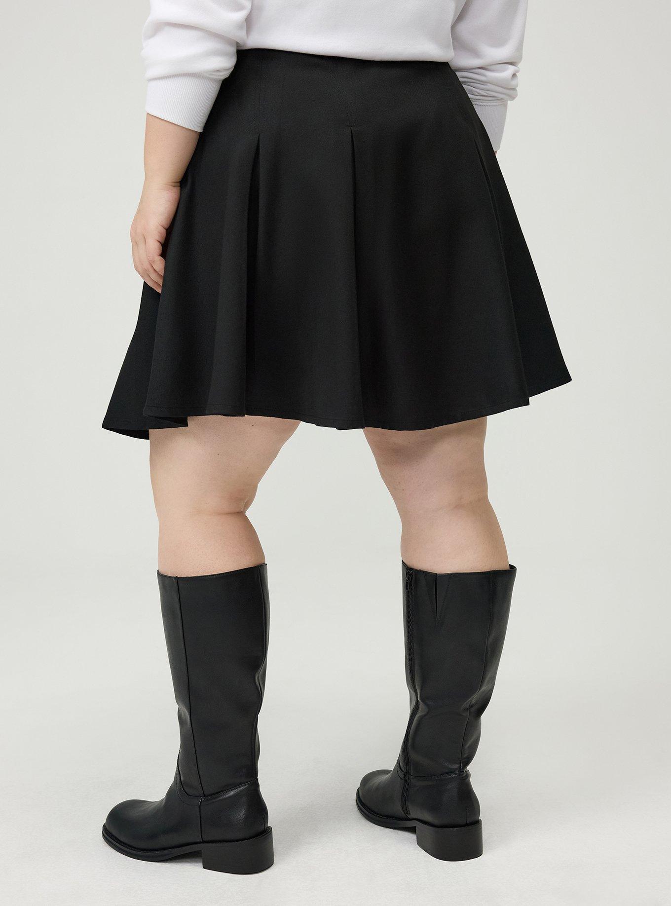 Skater Button-Front Mini Skirt, DEEP BLACK, alternate