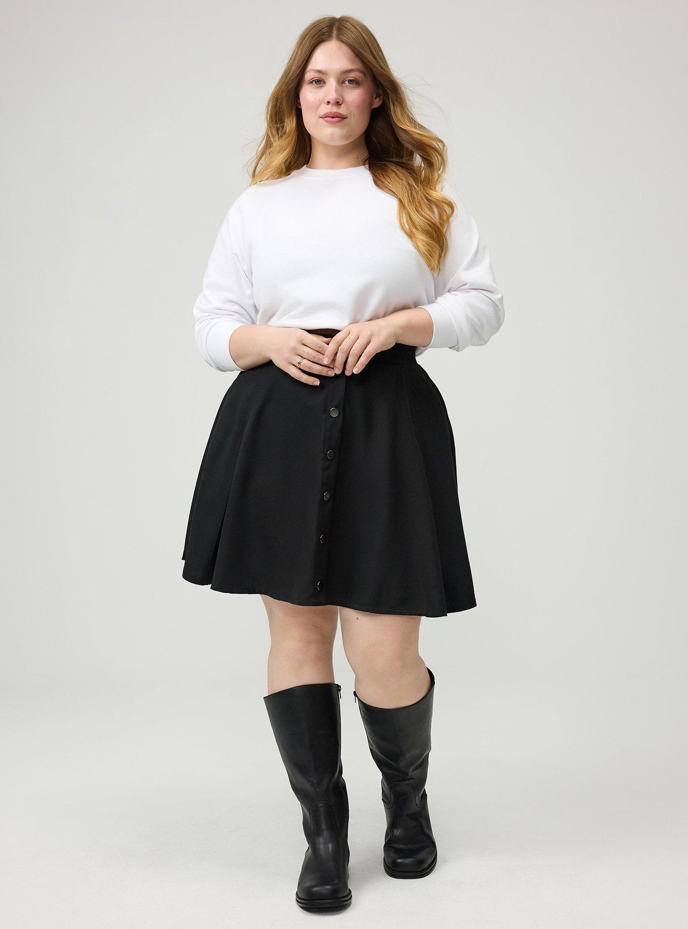 Skater Button-Front Mini Skirt, DEEP BLACK, alternate