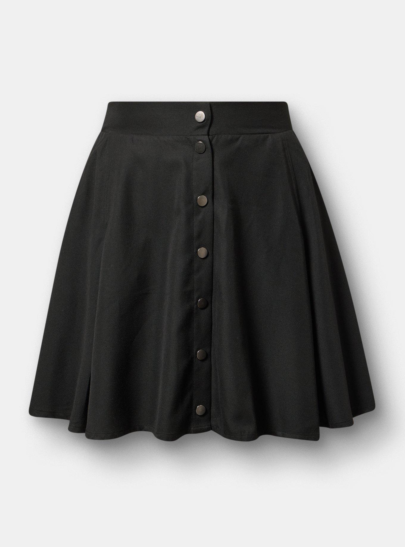 Skater Button-Front Mini Skirt, DEEP BLACK, flat