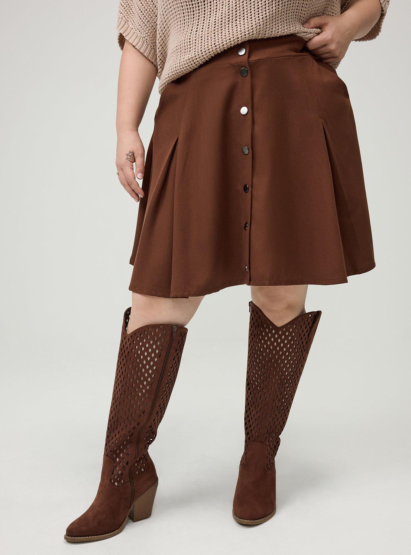Skater Button-Front Mini Skirt, CAPPUCCINO, alternate