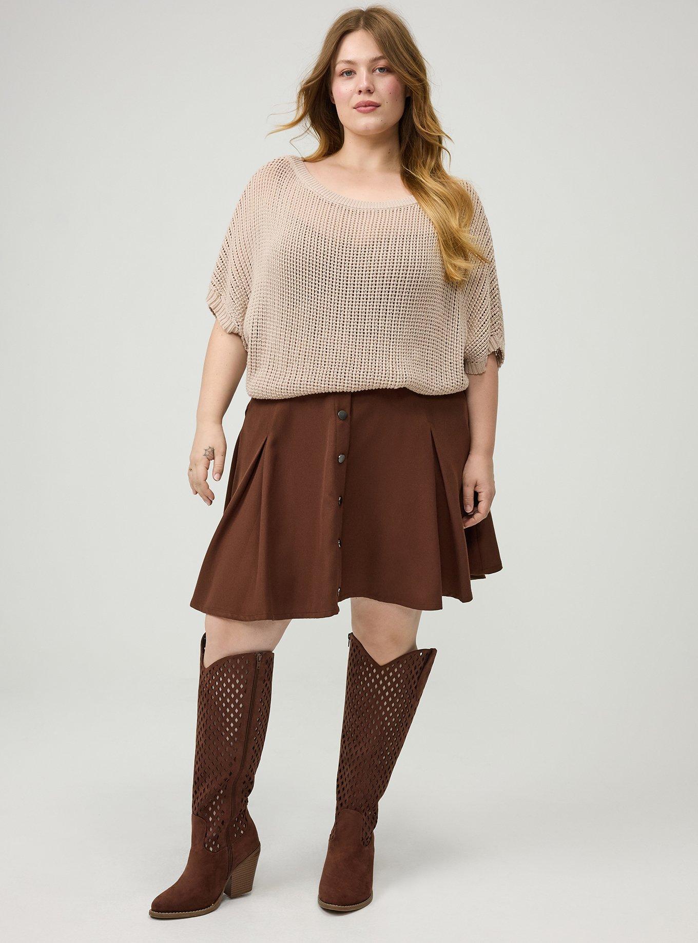 Skater Button-Front Mini Skirt, CAPPUCCINO, alternate