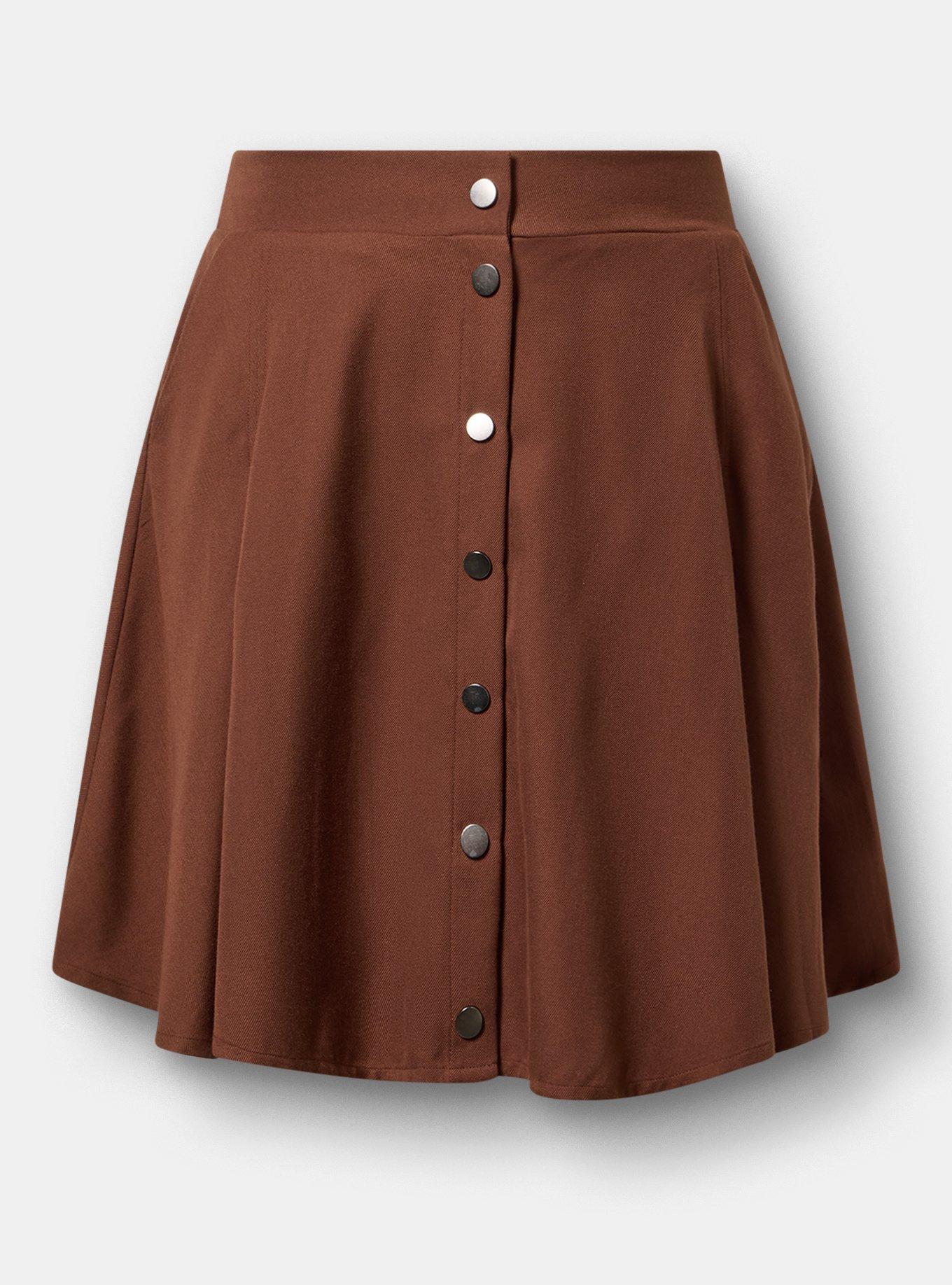 Skater Button-Front Mini Skirt, CAPPUCCINO, flat