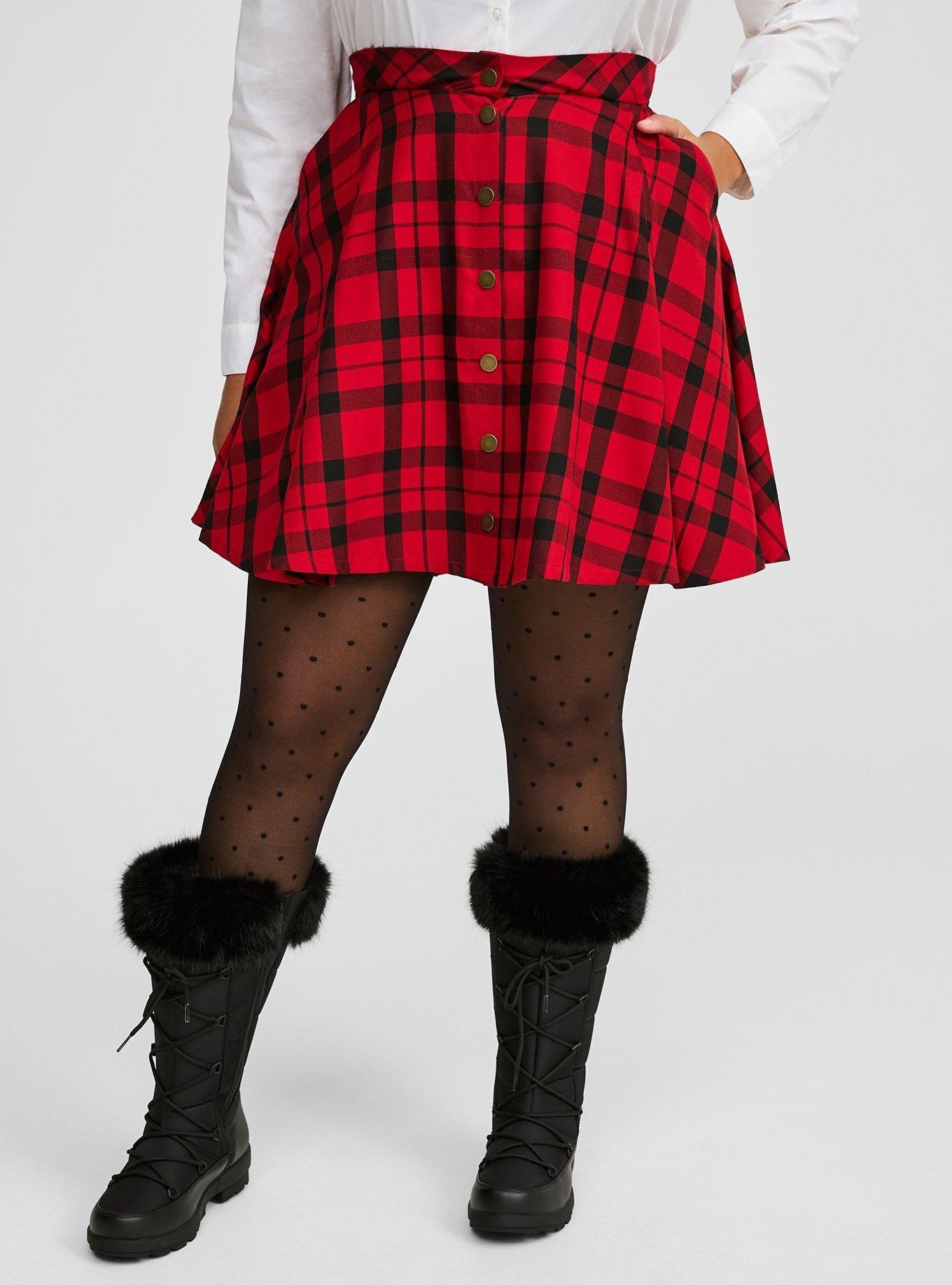 Pleated Skater Button Front Mini Skirt , MONICA PLAID JESTER RED, alternate