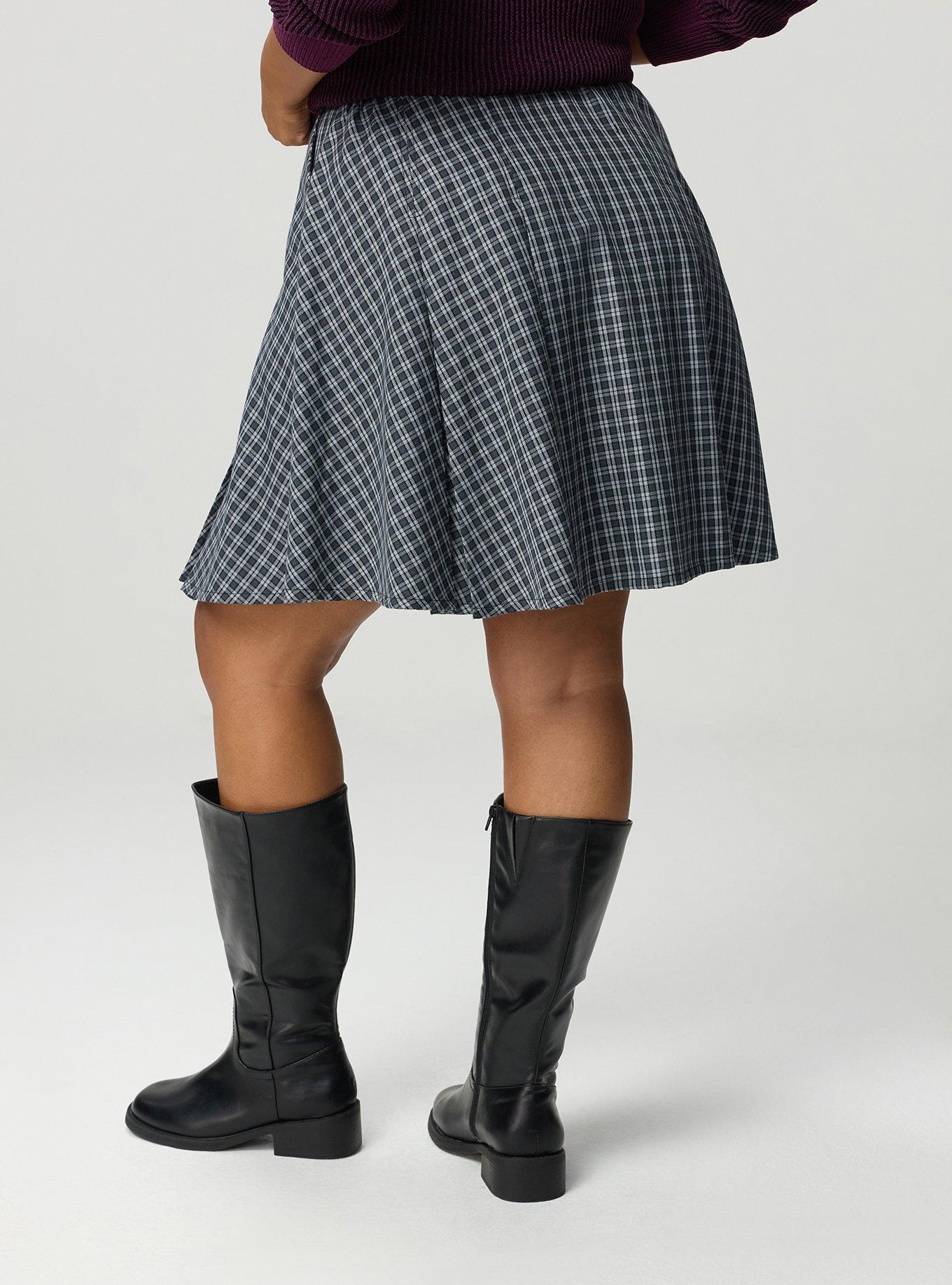 Skater Button-Front Mini Skirt, INGRID PLAID GREY, alternate