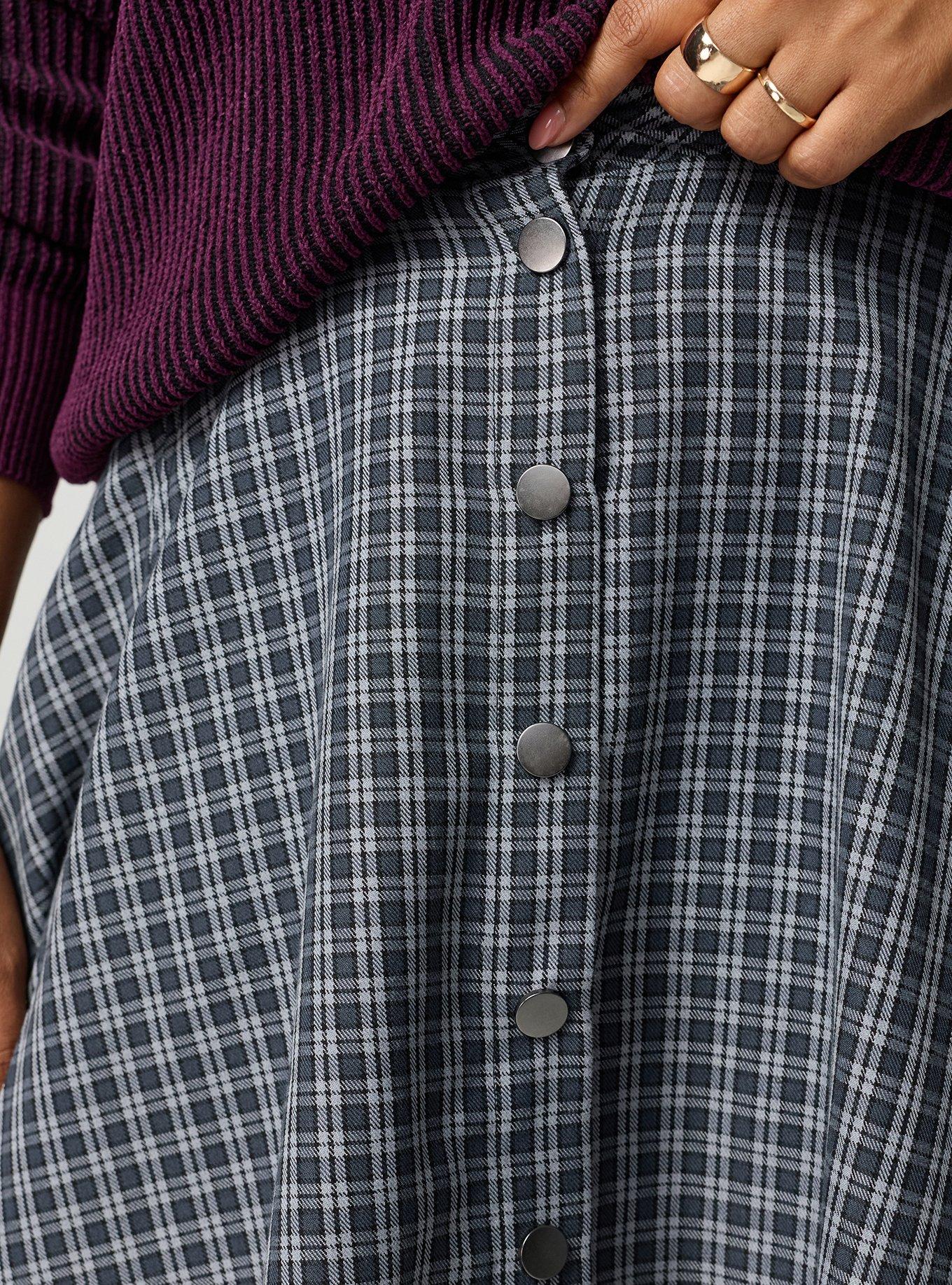 Skater Button-Front Mini Skirt, INGRID PLAID GREY, alternate