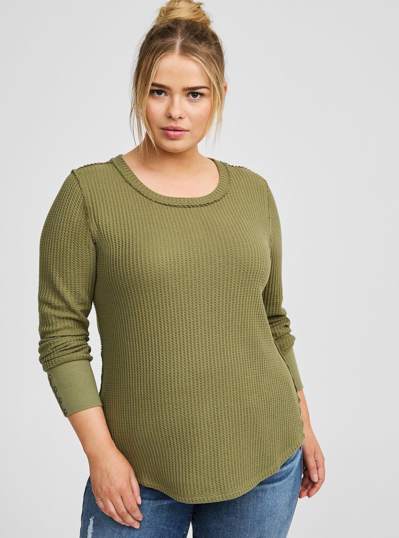 Textured Cotton Crew Neck Long Sleeve Top