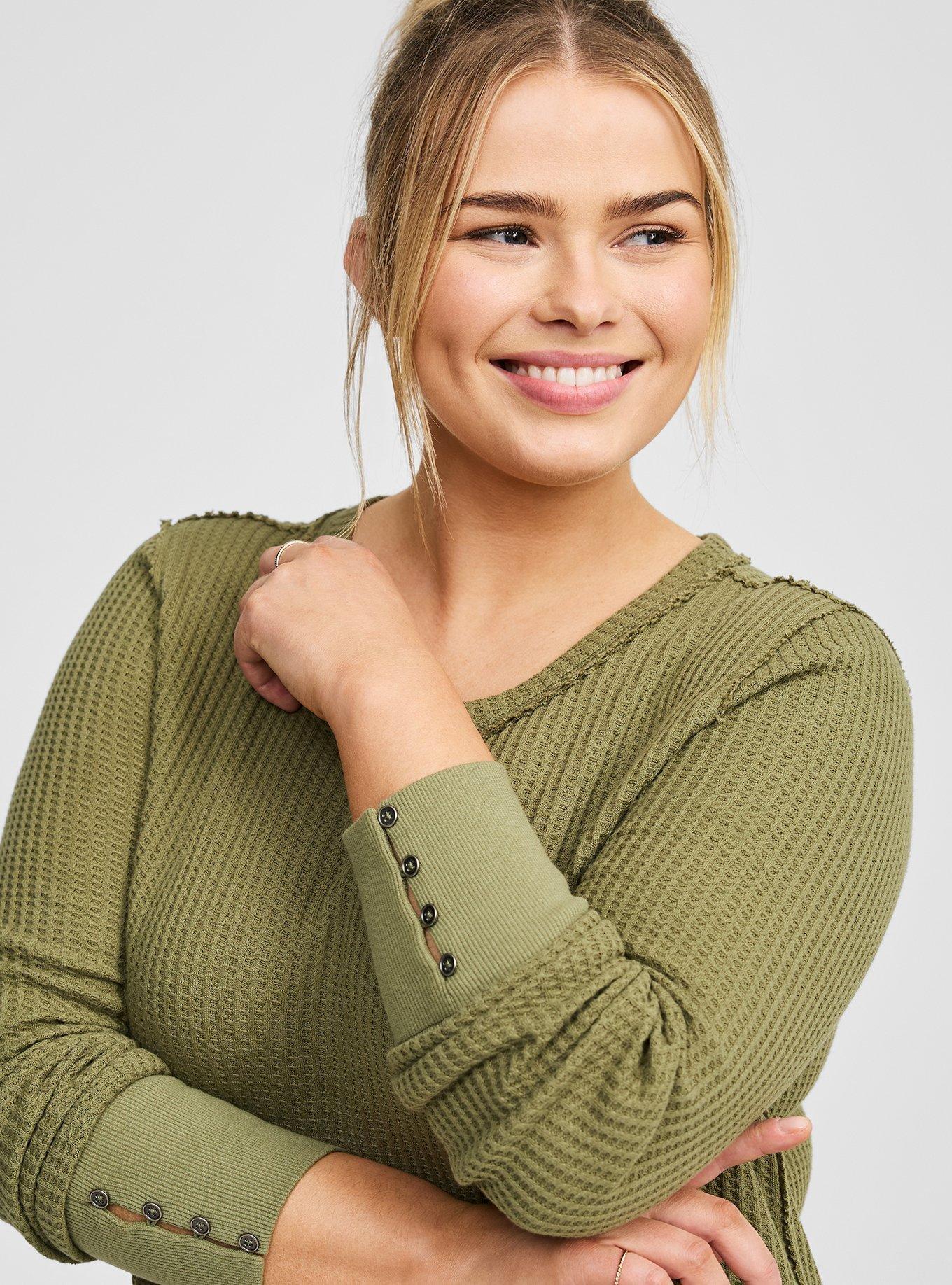 Textured Cotton Crew Neck Long Sleeve Top