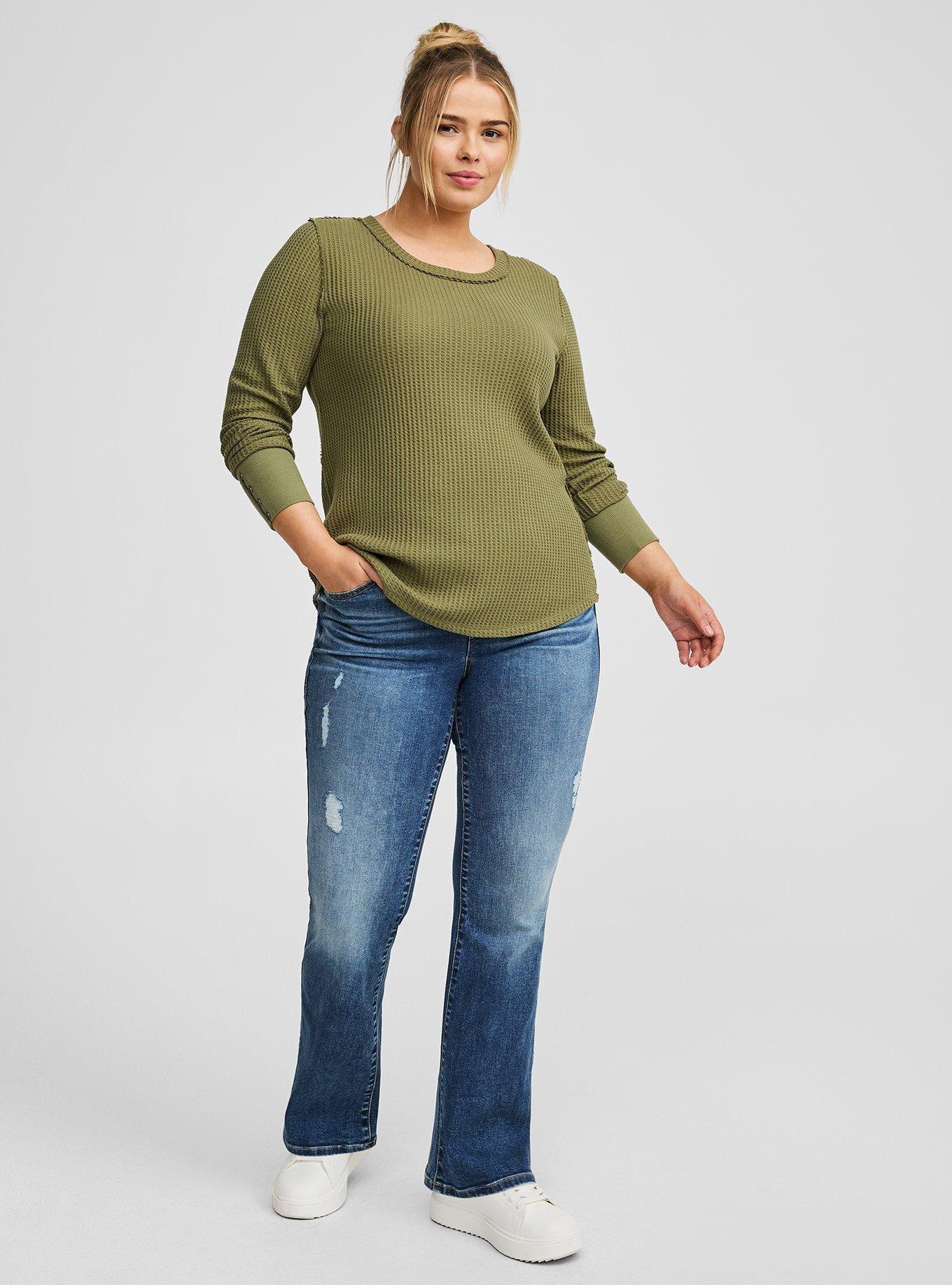 Textured Cotton Crew Neck Long Sleeve Top