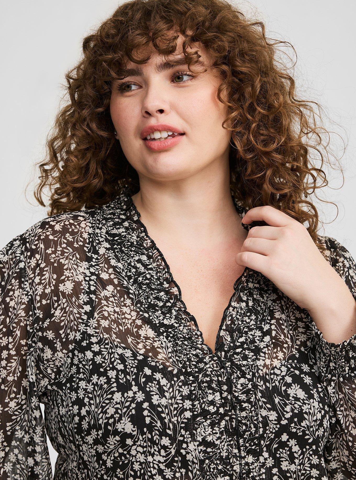 Chiffon Ruffle Trim Smocked Blouse