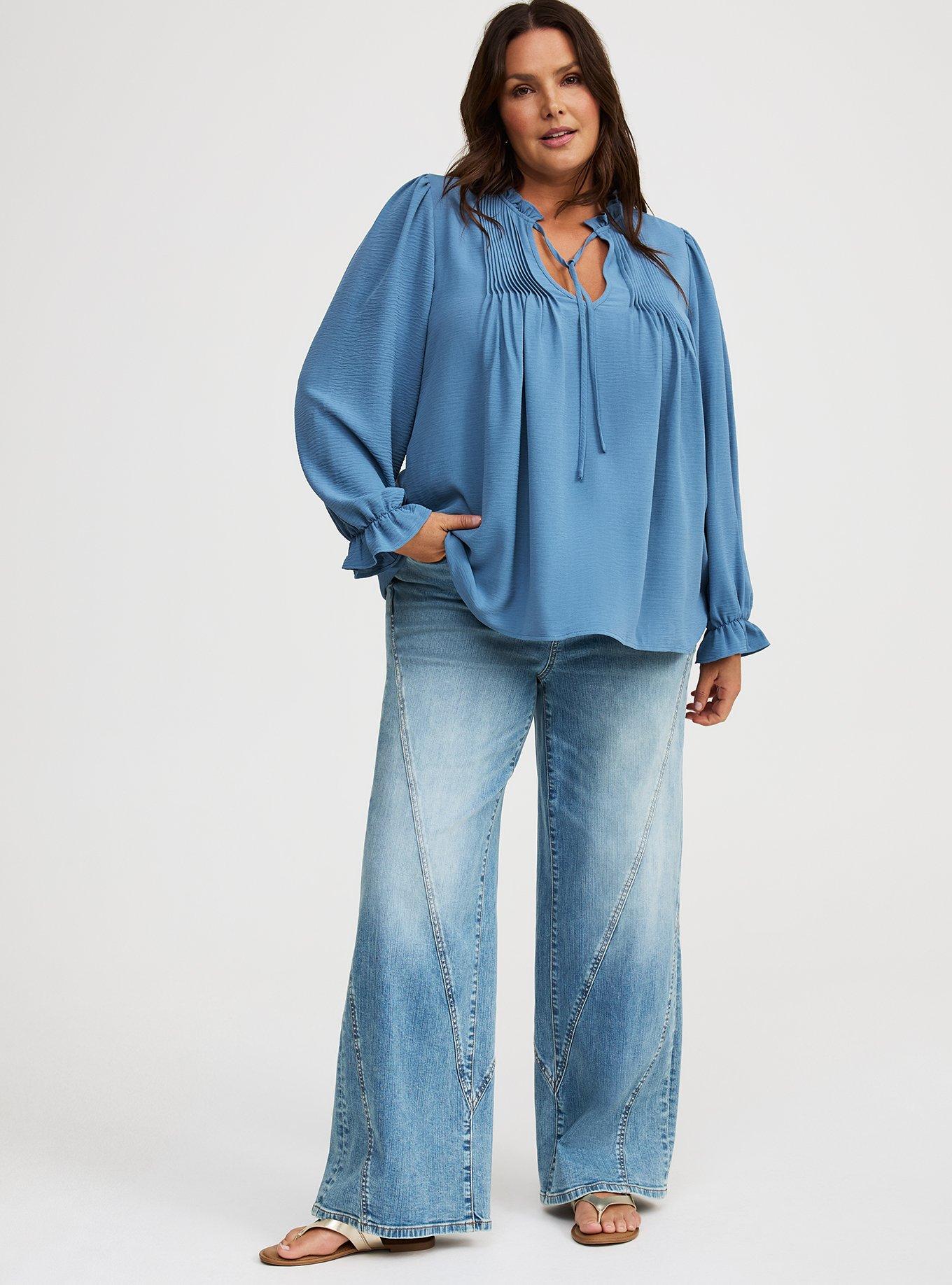 Peasant-Sleeve Pintuck Blouse