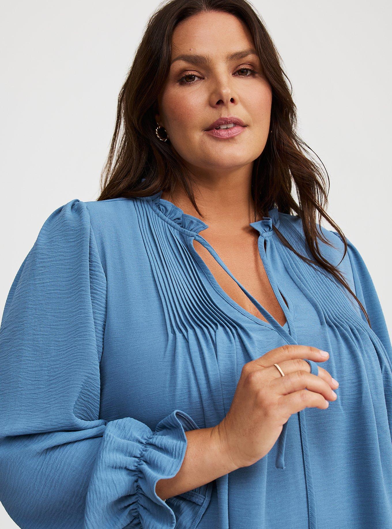 Peasant-Sleeve Pintuck Blouse