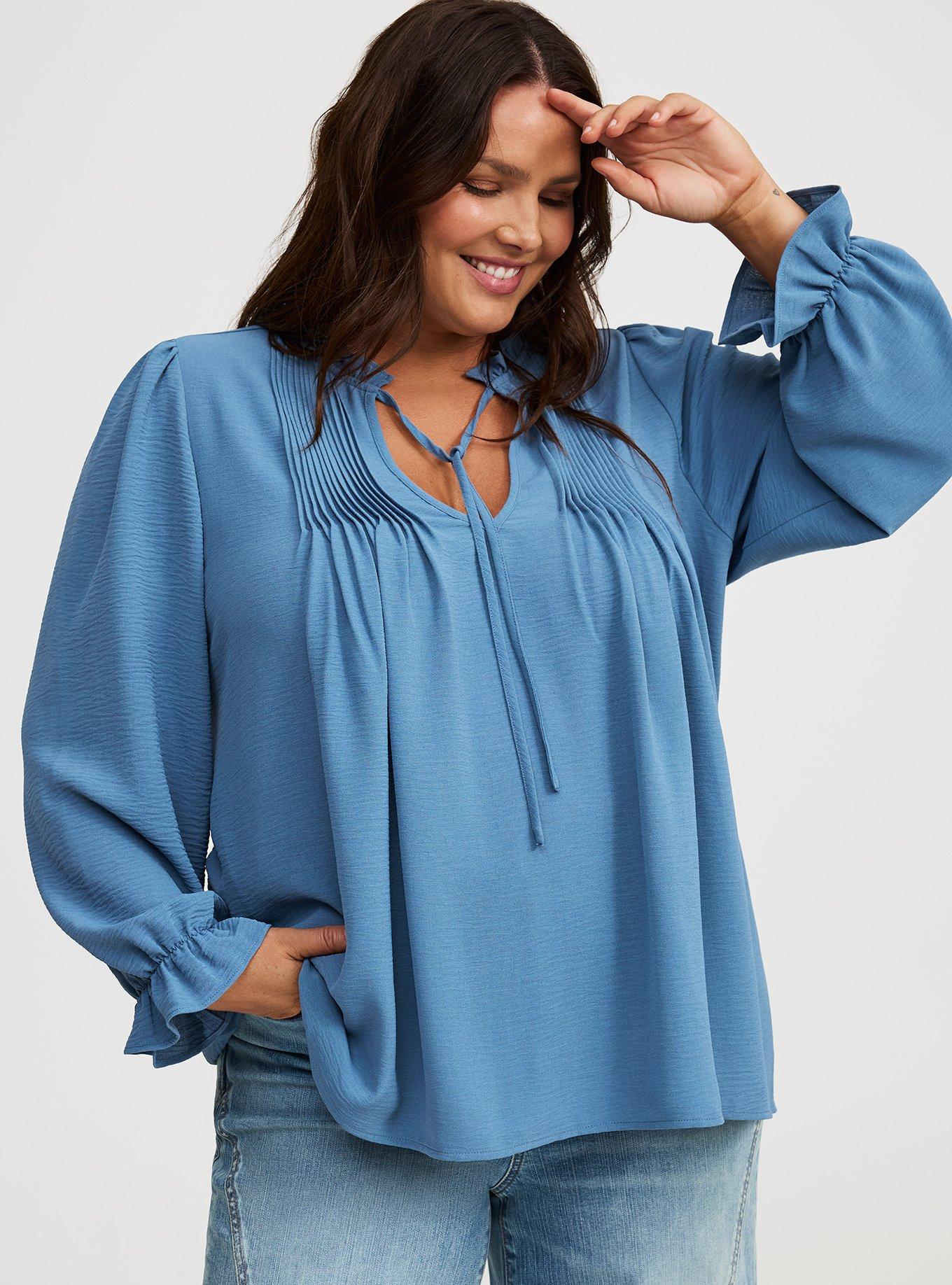 Plus Size - Peasant-Sleeve Pintuck Blouse - Torrid