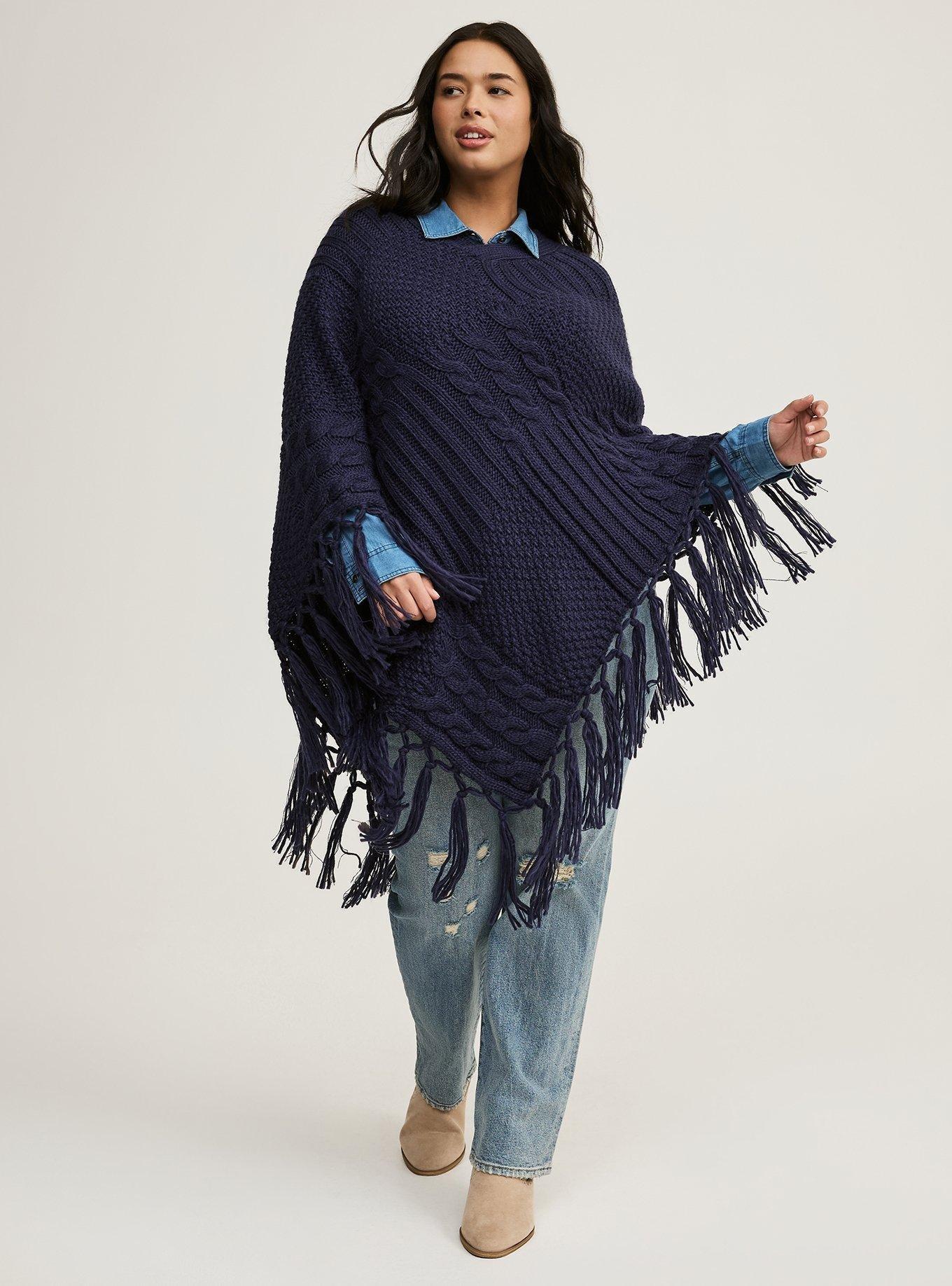 Plus Size Knit Poncho, , alternate