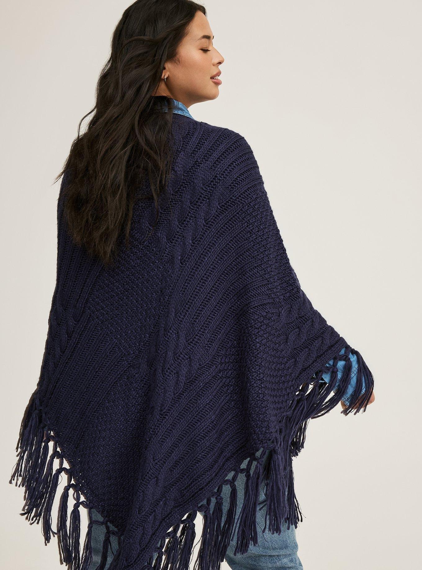 Plus Size Knit Poncho, , alternate