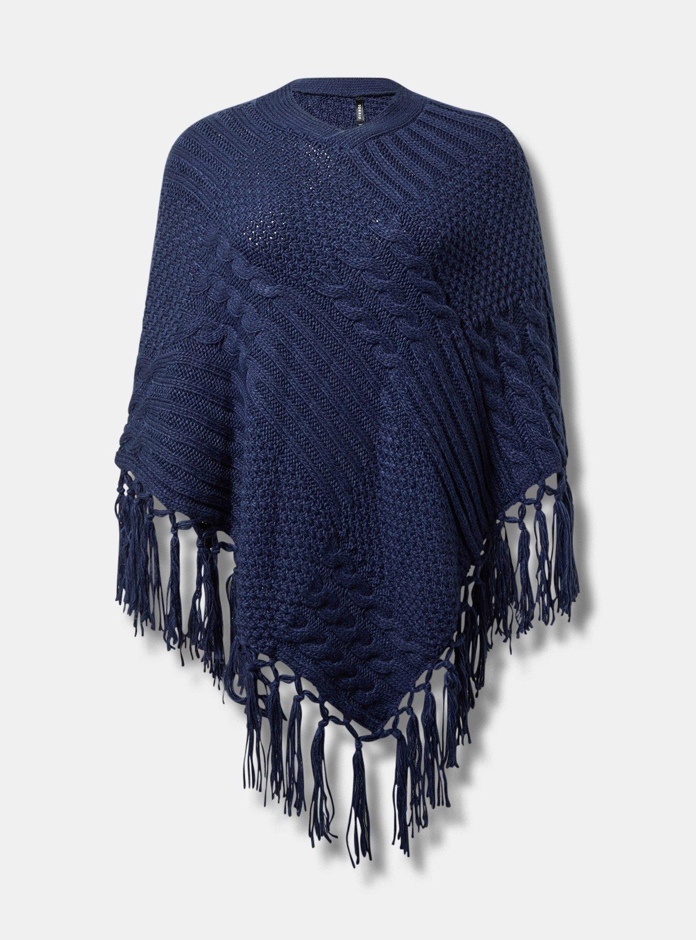 Plus Size Knit Poncho, , flat