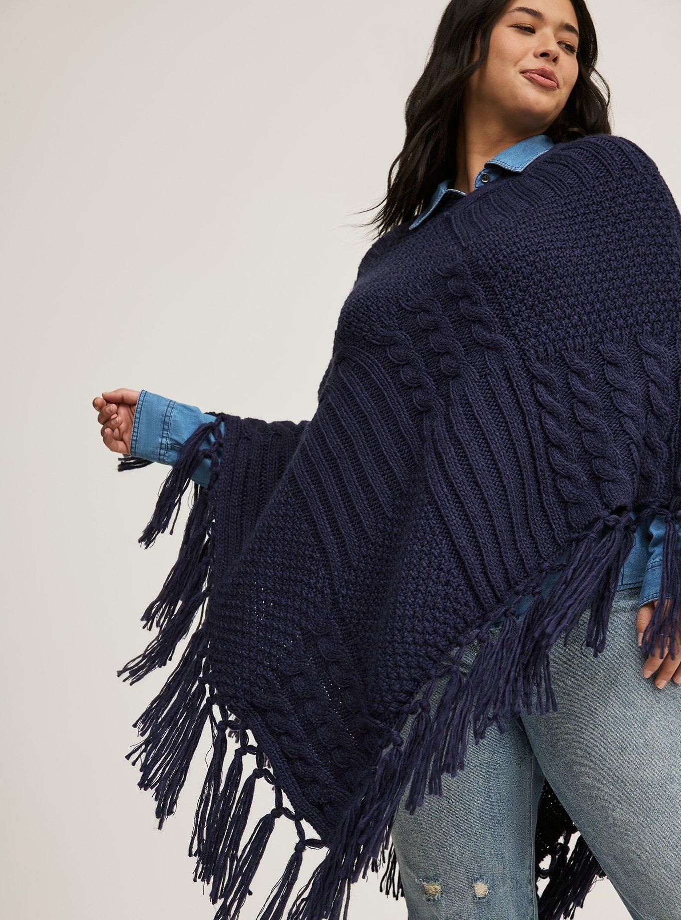 Knit Poncho, PEACOAT, hi-res