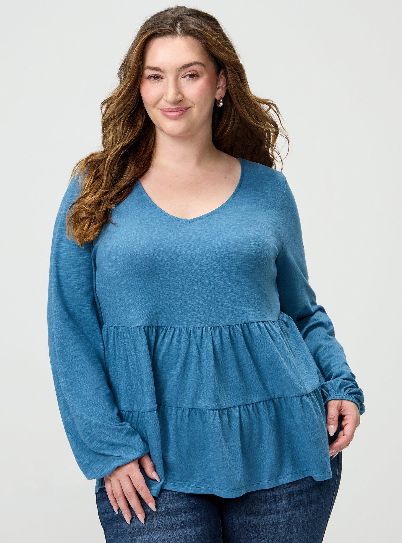 Plus Size Tiered Long Sleeve Top, STELLAR, alternate