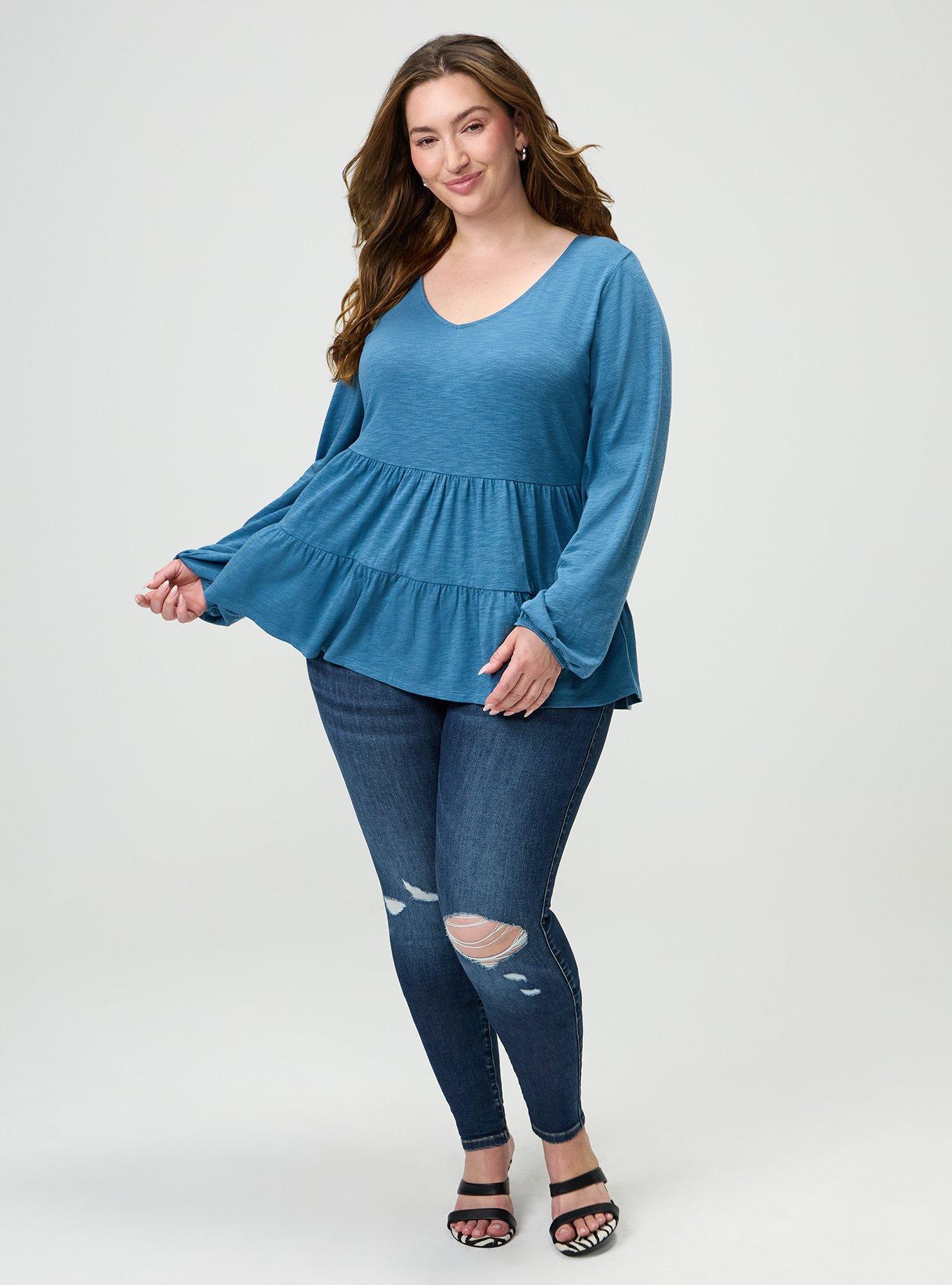 Plus Size Tiered Long Sleeve Top, STELLAR, alternate