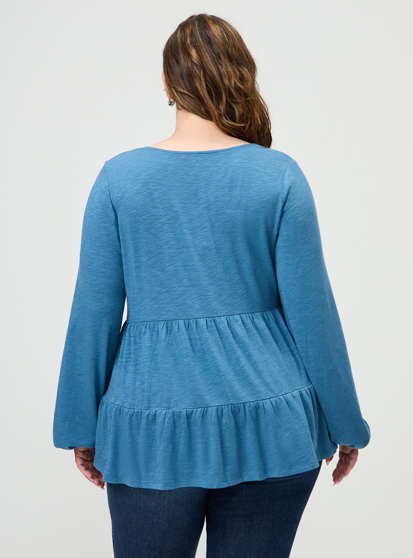 Plus Size Tiered Long Sleeve Top, STELLAR, alternate
