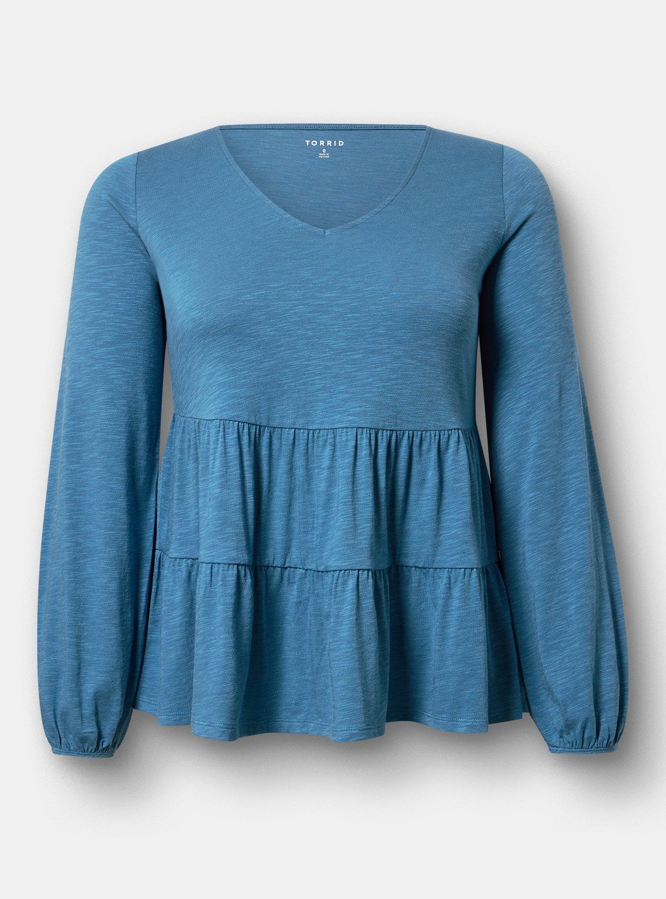 Plus Size Tiered Long Sleeve Top, STELLAR, flat