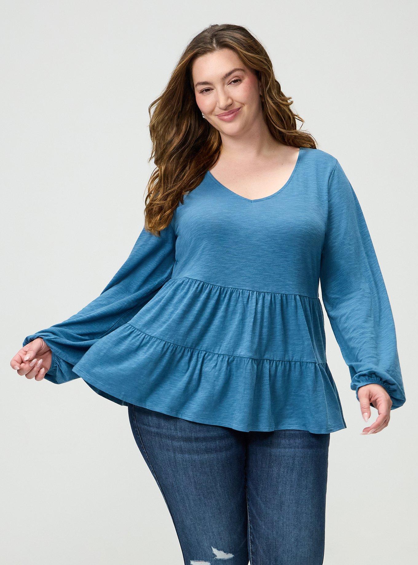 Plus Size Tiered Long Sleeve Top, STELLAR, hi-res