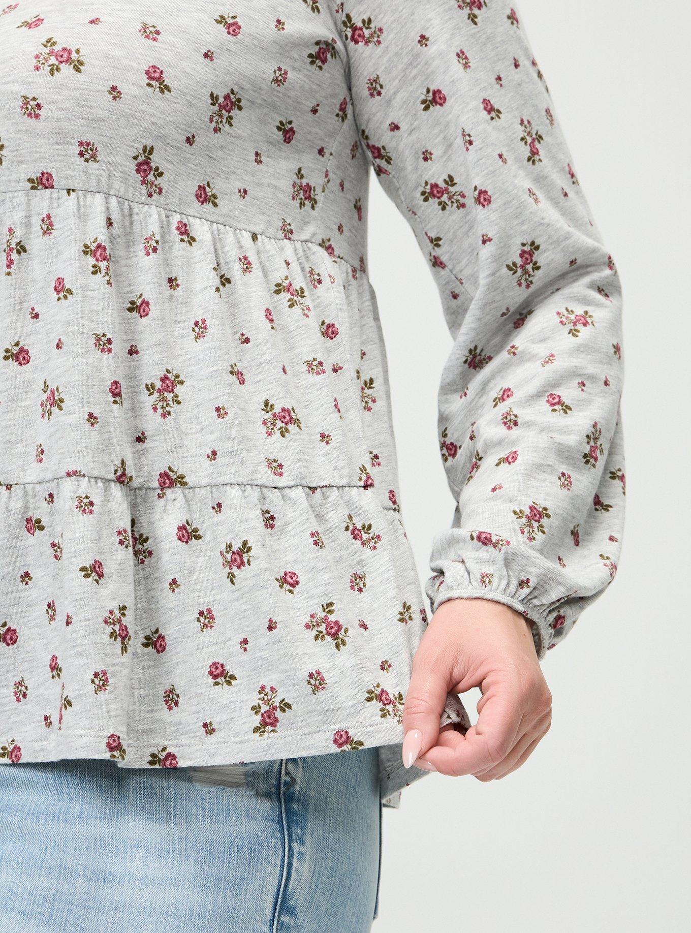 Plus Size Tiered Long Sleeve Top, MEG DITSY FLORA PINK, alternate