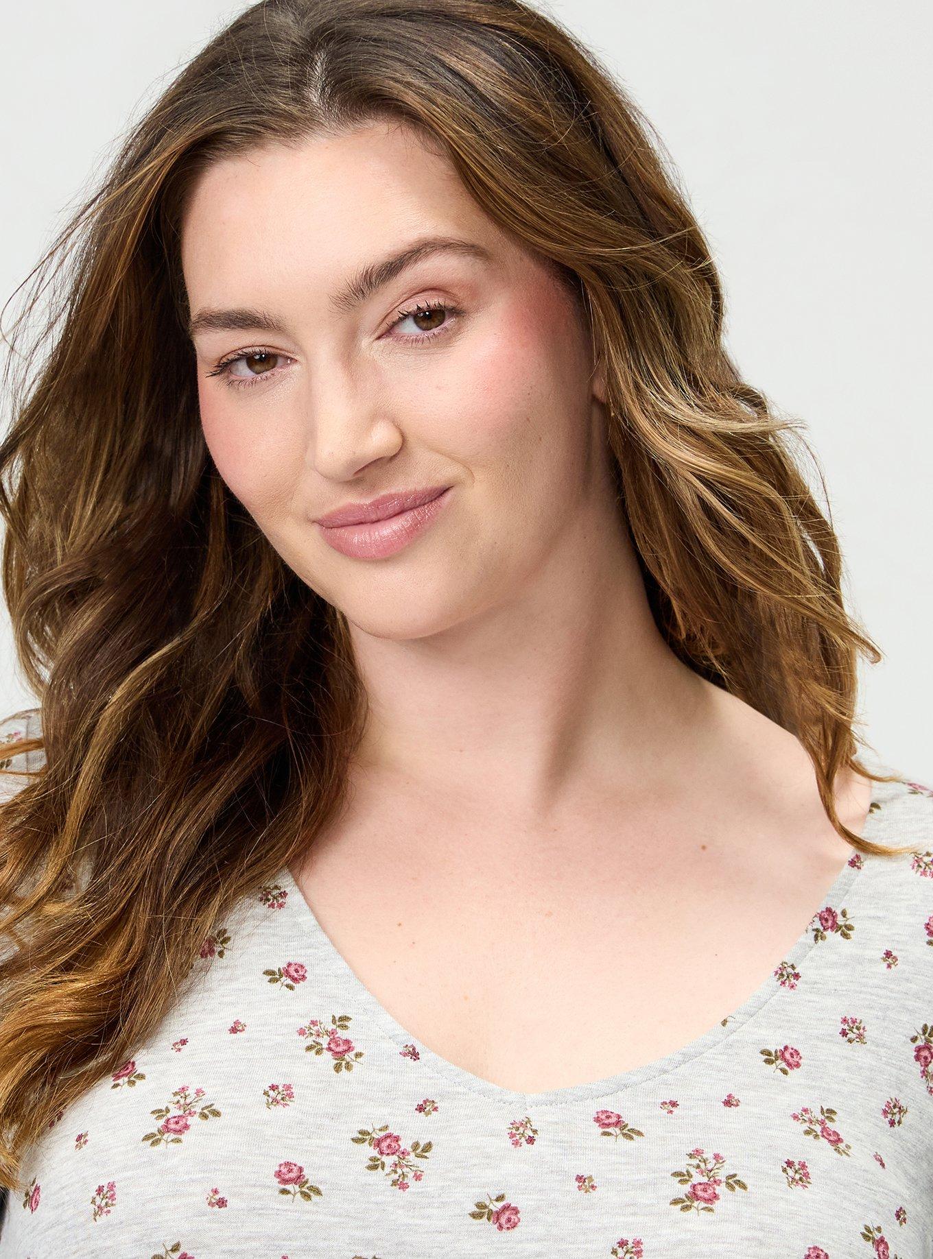 Plus Size Tiered Long Sleeve Top, MEG DITSY FLORA PINK, alternate