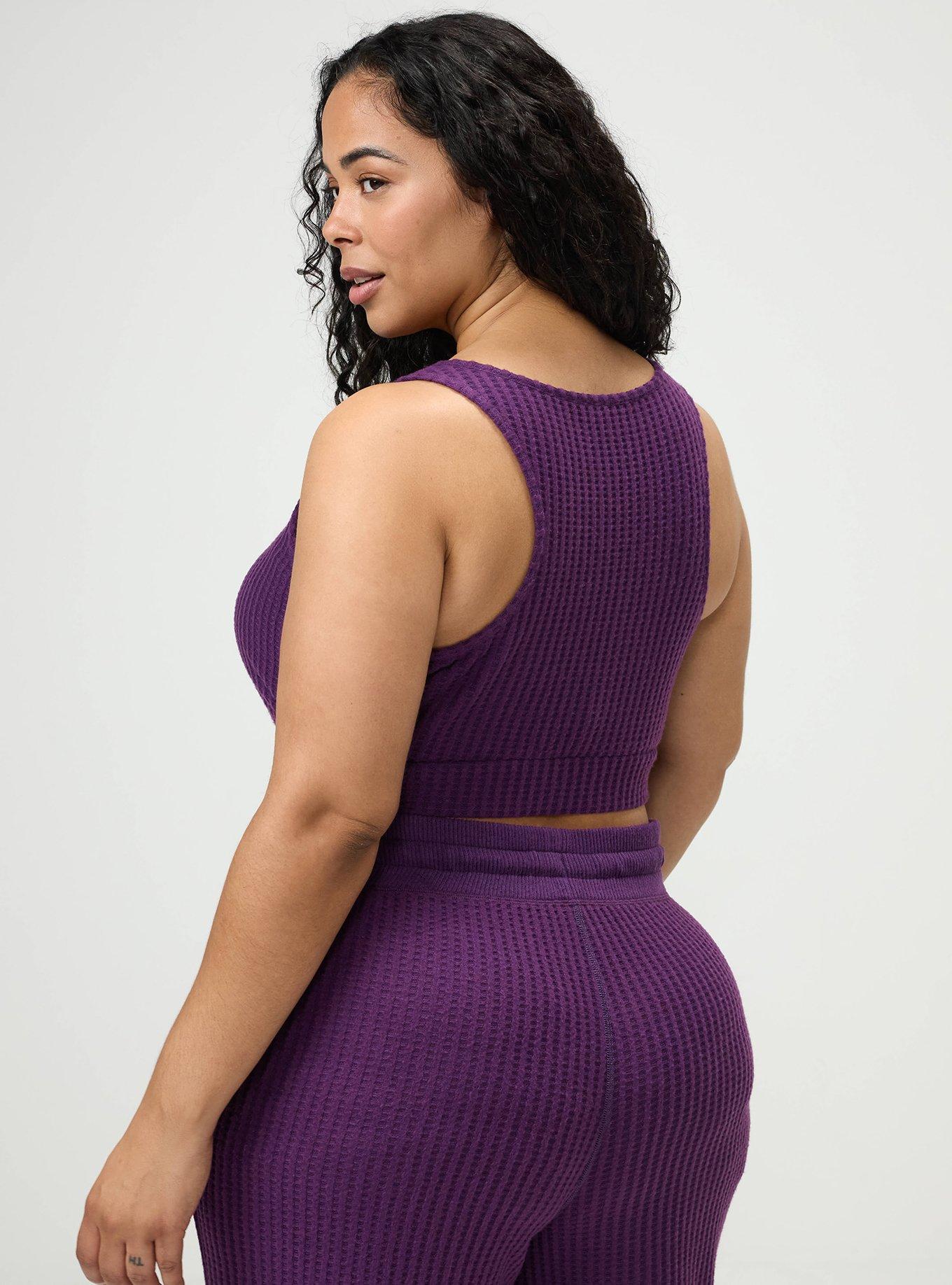 Plus Size Super Soft Plush Waffle Henley Crop Lounge Tank, GRAPE ROYALE, alternate