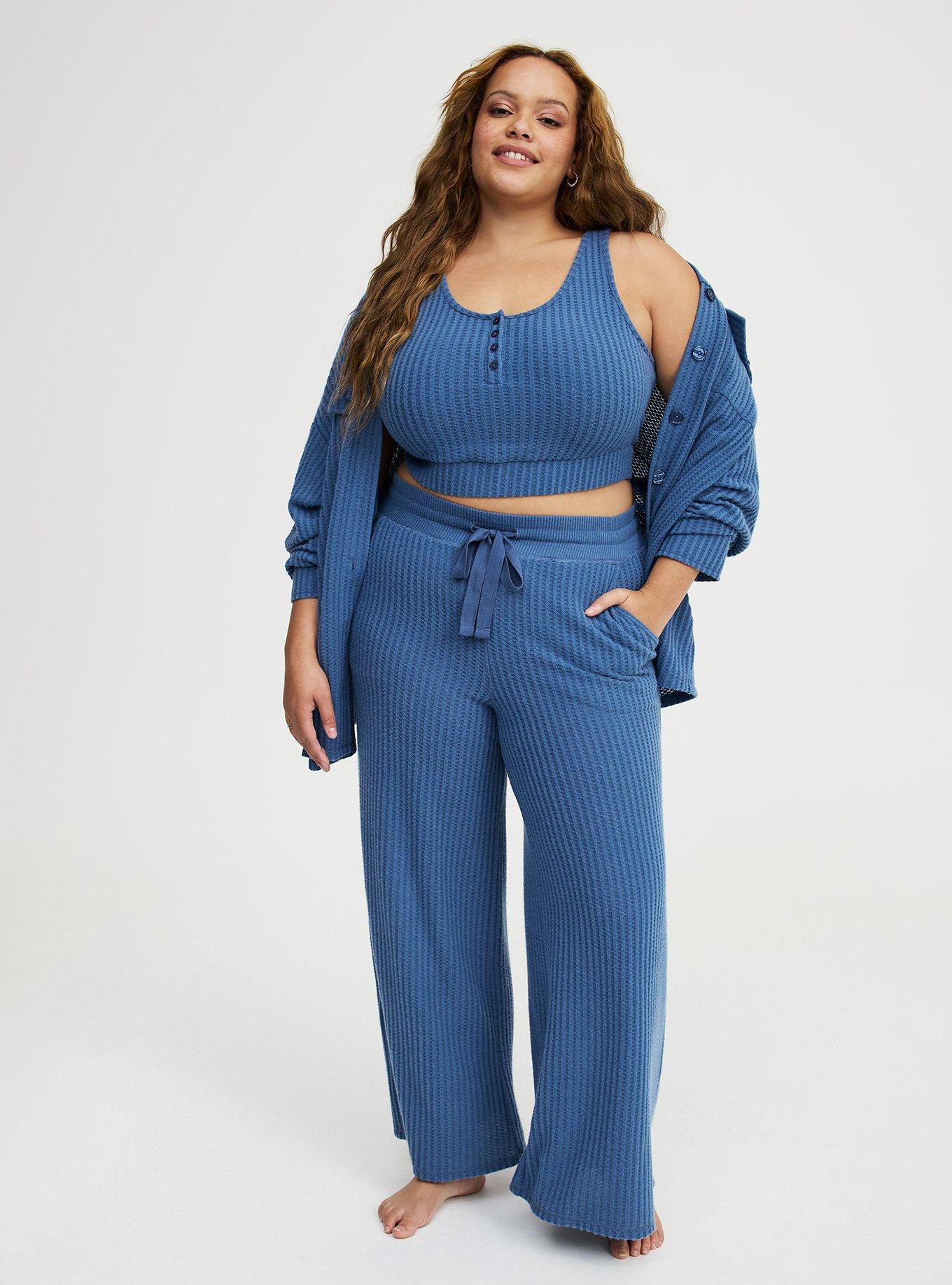 Super Soft Plush Waffle Henley Crop Lounge Tank, BLUE HORIZON, alternate