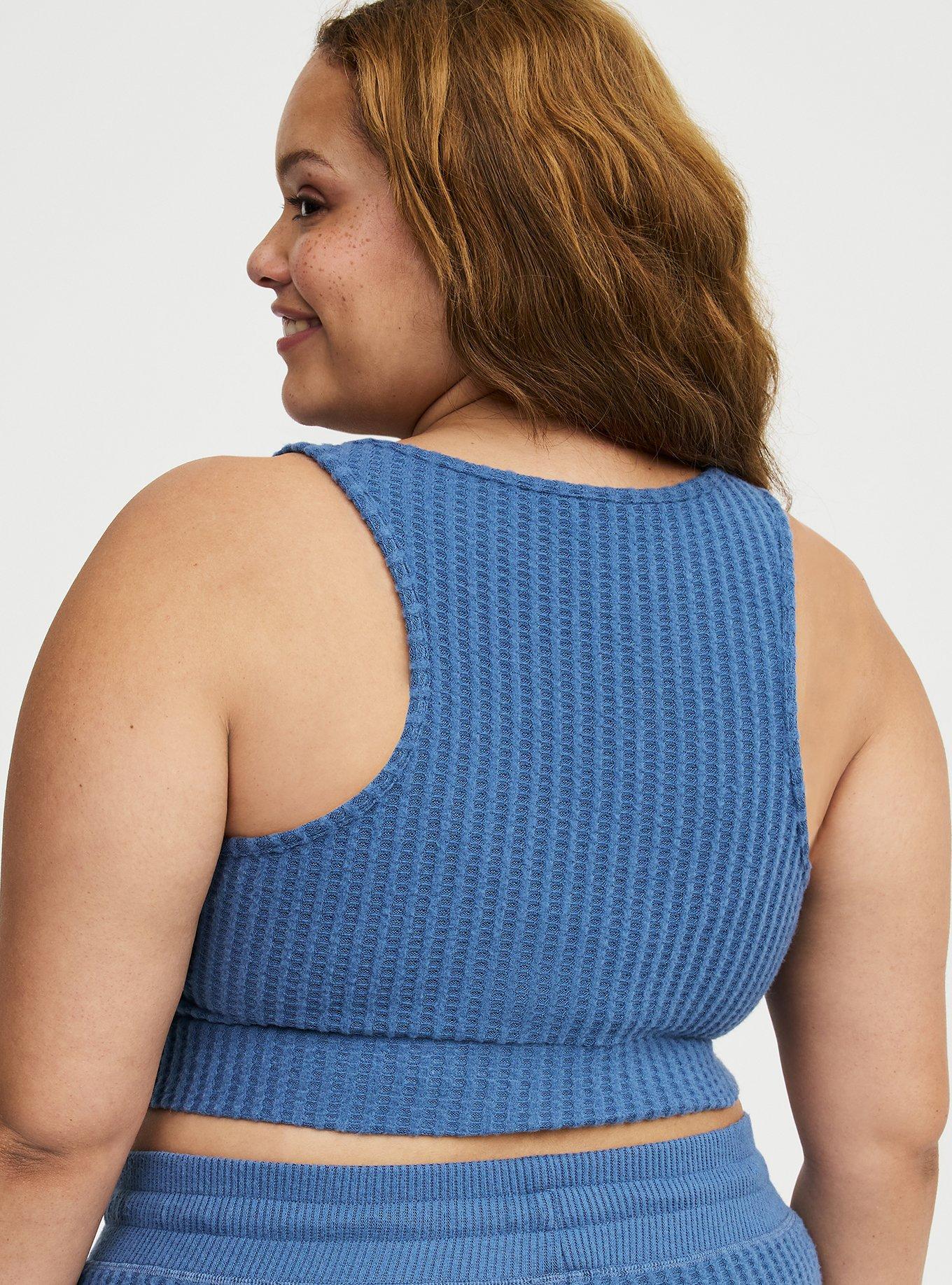 Super Soft Plush Waffle Henley Crop Lounge Tank, BLUE HORIZON, alternate