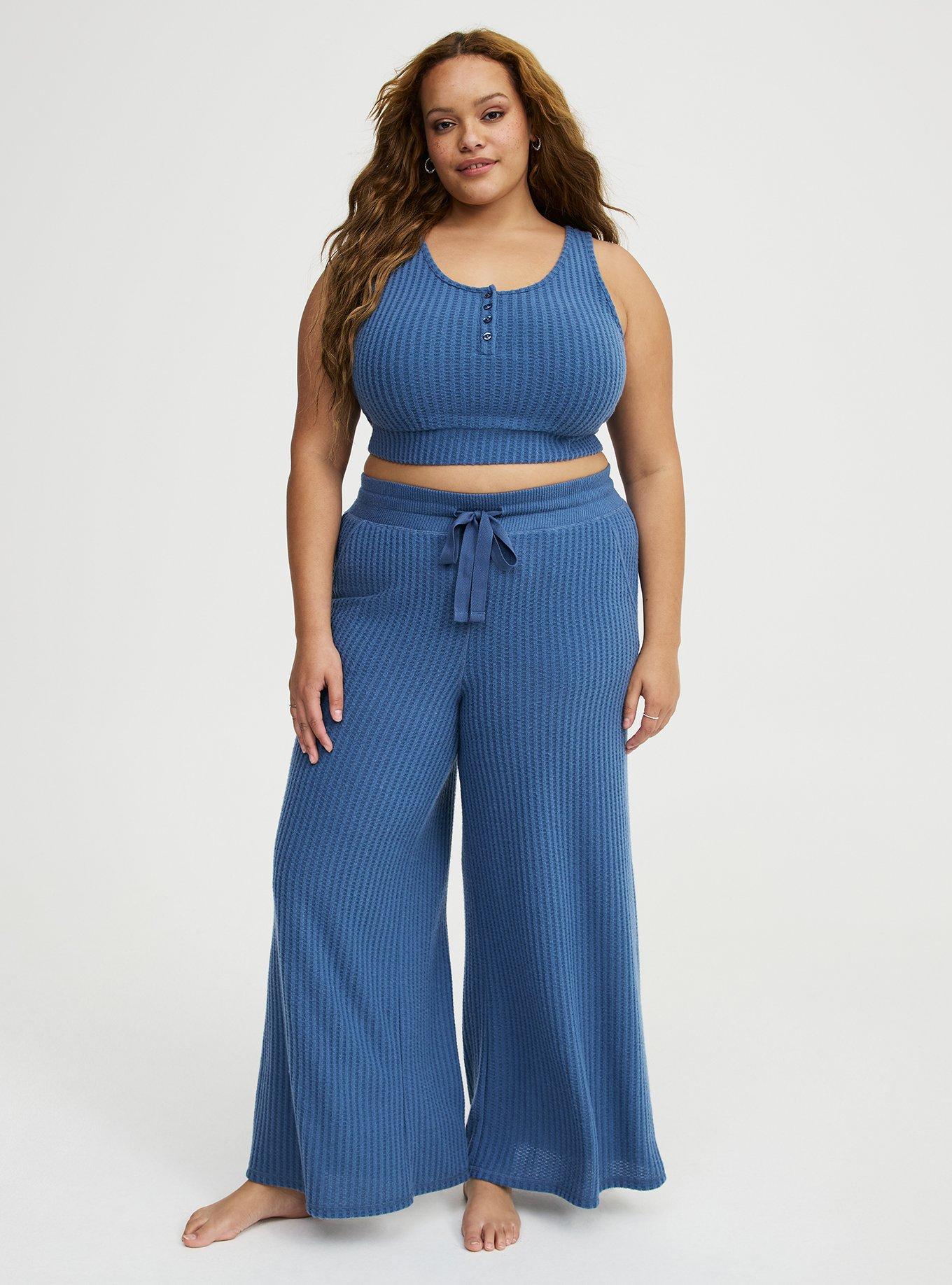 Super Soft Plush Waffle Henley Crop Lounge Tank, BLUE HORIZON, alternate