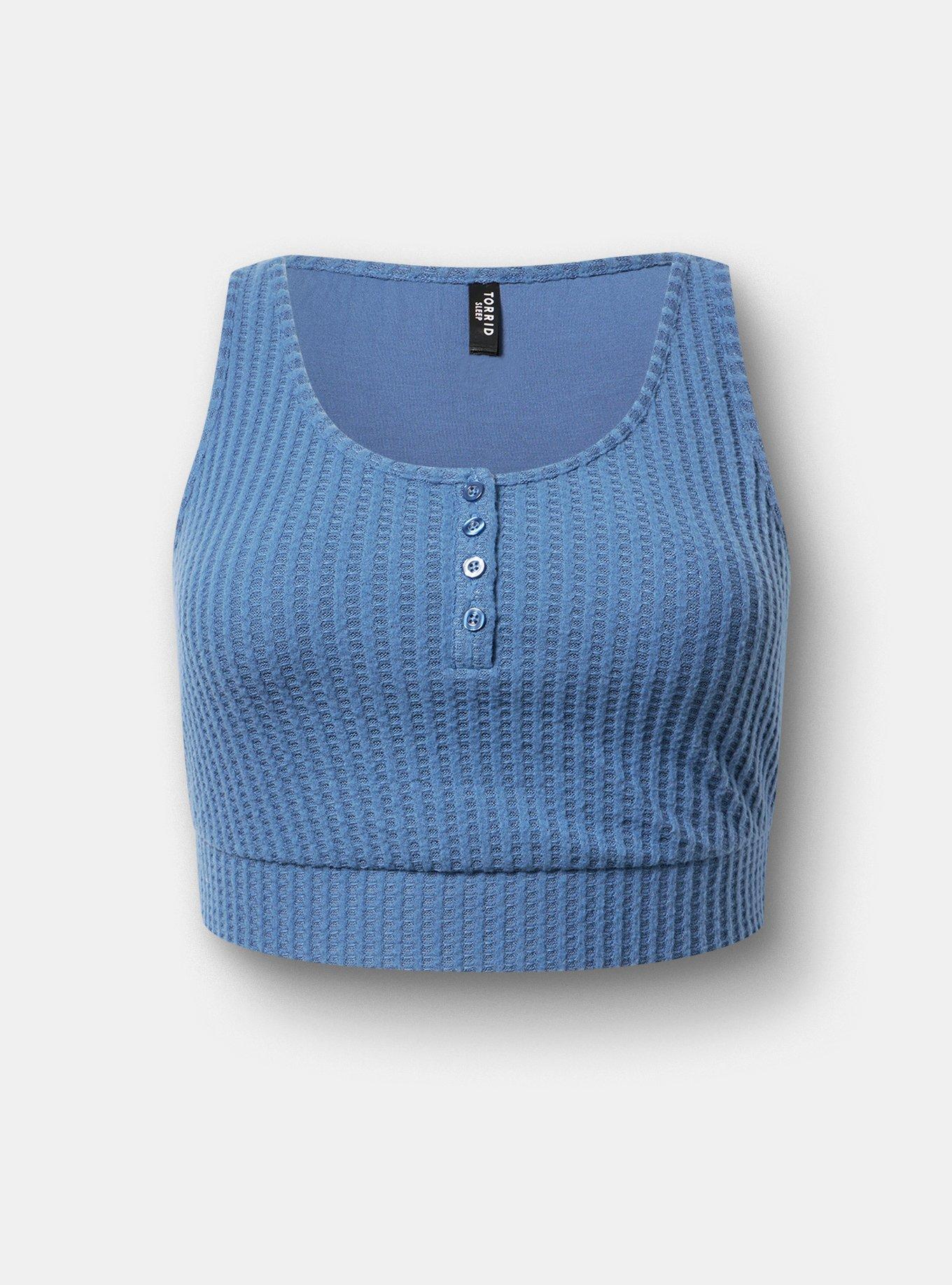 Super Soft Plush Waffle Henley Crop Lounge Tank, BLUE HORIZON, hi-res